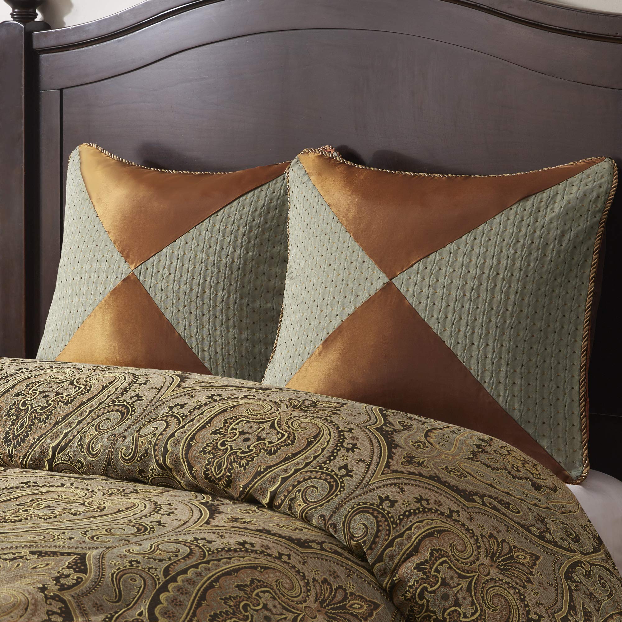 Hampton Hill King Size 10-Piece Bed in a Bag Comforter Set - 2-in-1 Duvet & Ultra Soft Microfiber Bedding in Teal & Brown Jacquard Medallion Damask Pattern | Perfect for Master Bedroom, Guest Room & Luxury Hotel Style Decor