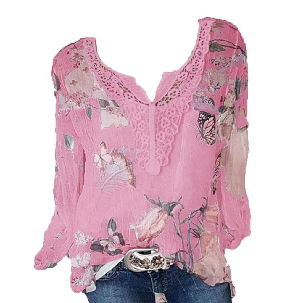 Women's Floral Lace Printed Chiffon Blouse - Long Sleeve V-Neck Lightweight Loose Tops for Casual Wear | Spring & Summer Fashion | Office & Date Night Outfits