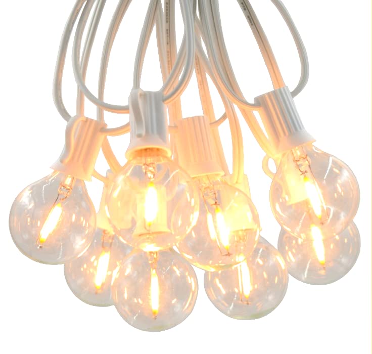 G40 LED Warm White Outdoor Patio String Lights - 10 ft with 0.6W Bulbs, Weatherproof for Garden, Backyard, Wedding & Party Decor (White Wire, Filament Style)
