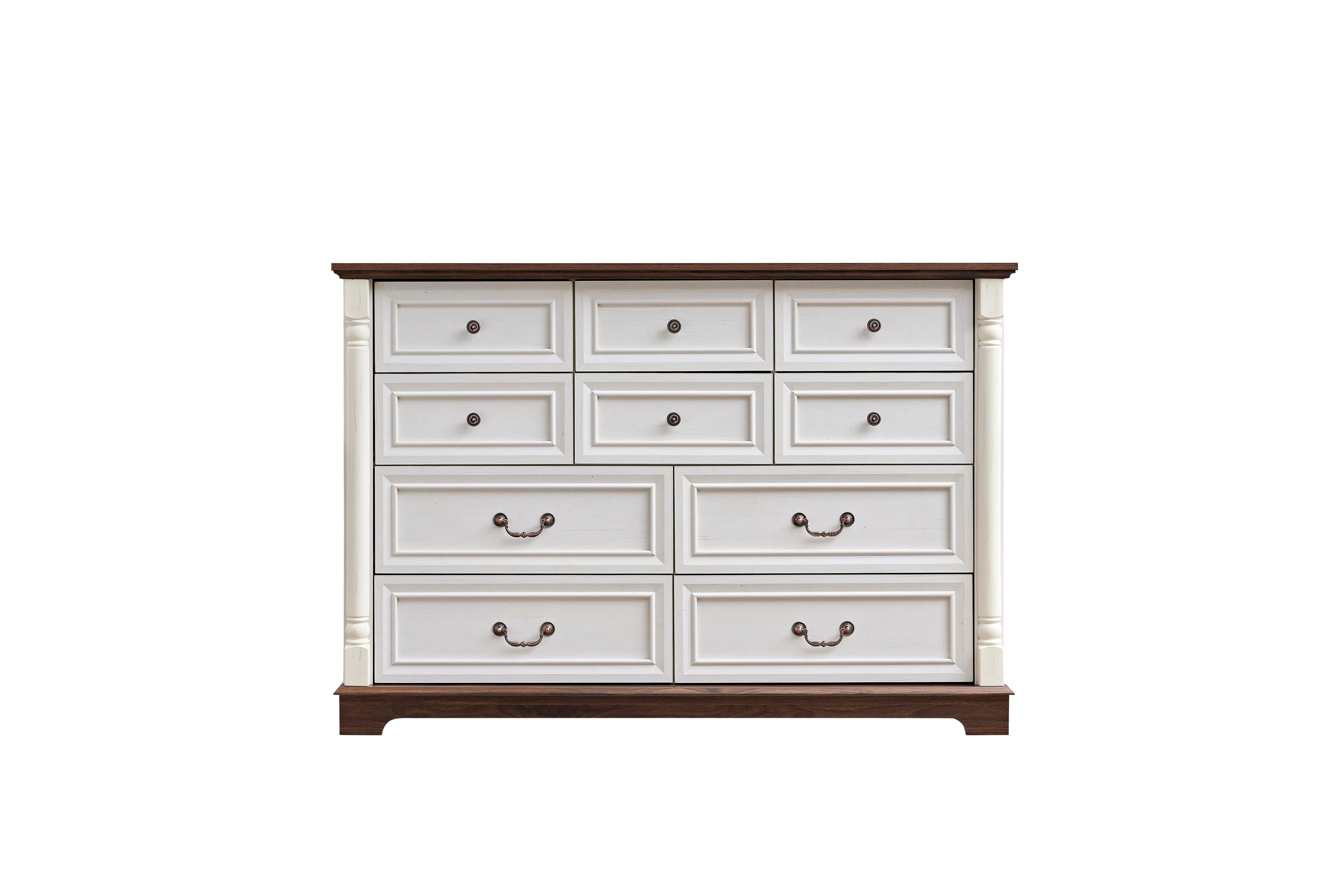 10-Drawer Wooden Dresser Chest with Rustic Base & Riser Trim - Bedroom Storage Organizer for Clothes, Linens & Accessories | Perfect for Master Bedroom, Guest Room & Living Room Furniture Arrangement