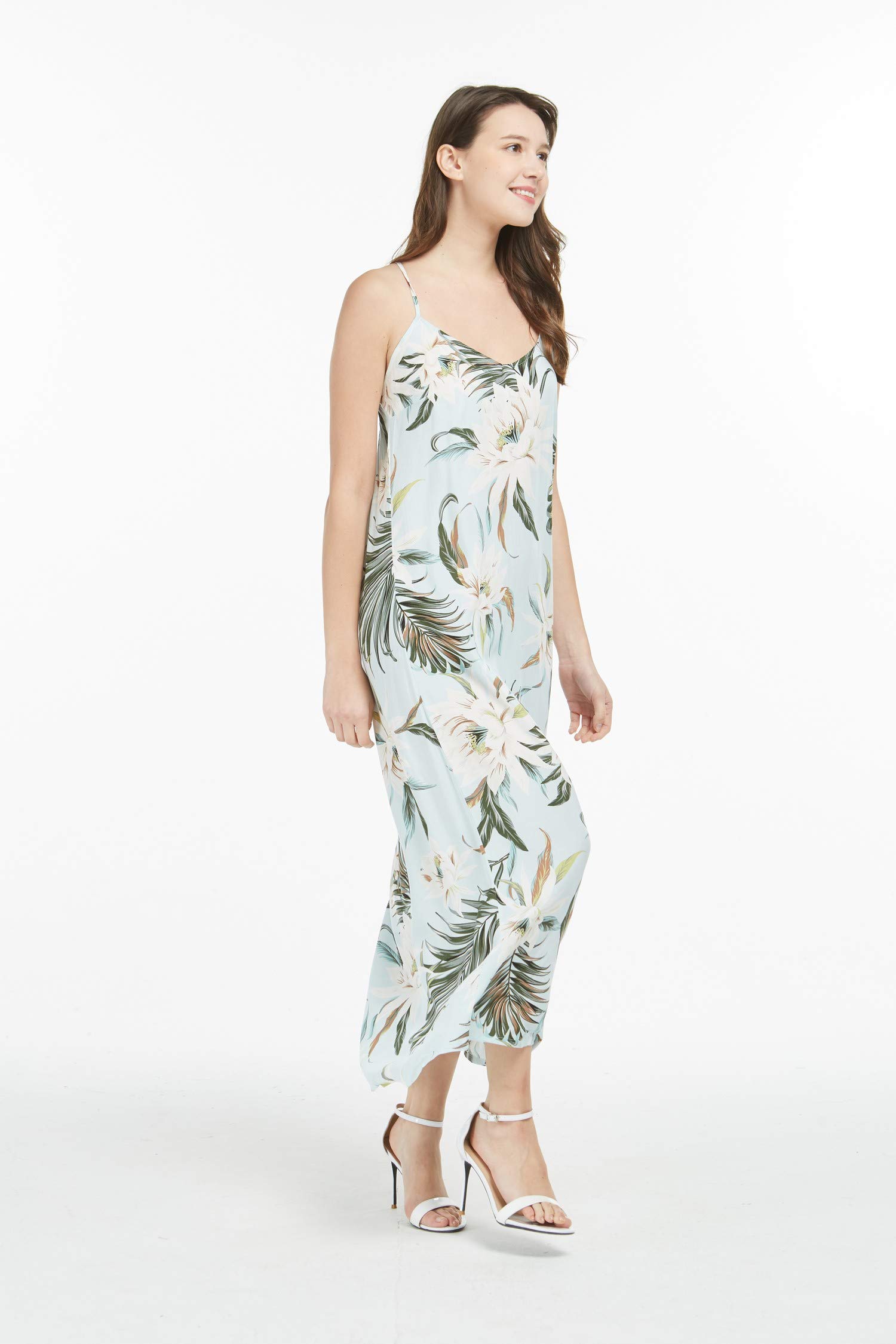 Women's Hawaiian Luau Wispy Cereus Black Maxi Sweetheart Dress - Tropical Floral Print Beach Party & Summer Vacation Outfit