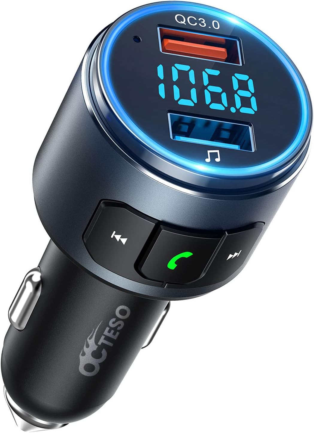 Bluetooth FM Transmitter for Car with QC3.0 Fast Charging & MP3 Player - Wireless Car Adapter V5.0 - Perfect for Hands-Free Calling & Music Streaming While Driving