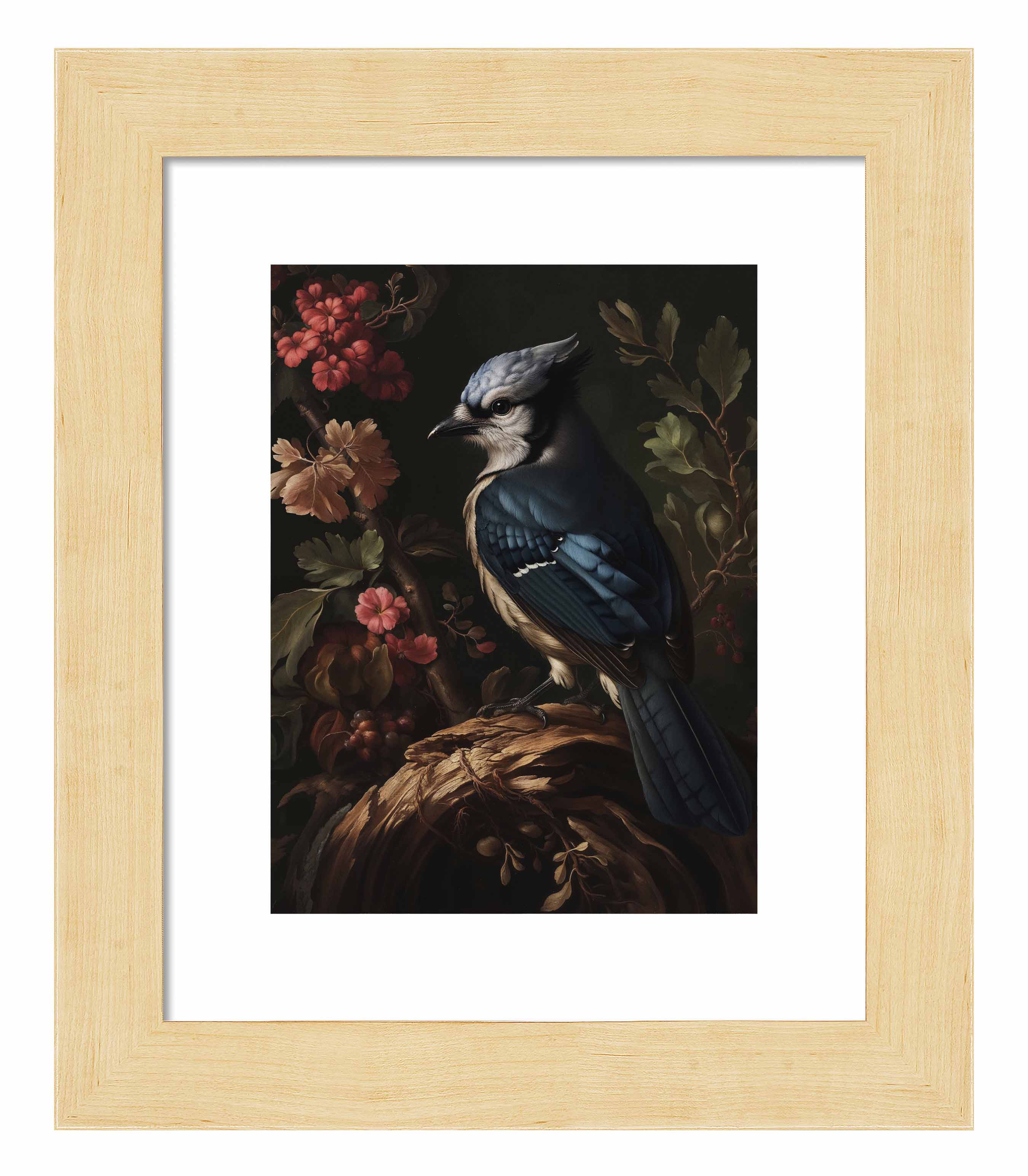 Blue Jay Amongst Flora - Elegant Nature Art Print for Home & Office Decor - Perfect for Living Room, Bedroom, or Gift