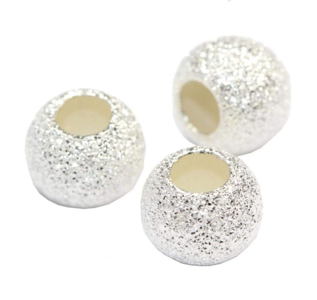 10pcs Adabele Authentic 925 Sterling Silver Hypoallergenic 6mm Stardust Round Loose Beads with 2.5mm Large Hole - Spacer Beads for DIY Jewelry Making, Bracelets, Necklaces & Craft Projects (SS145)