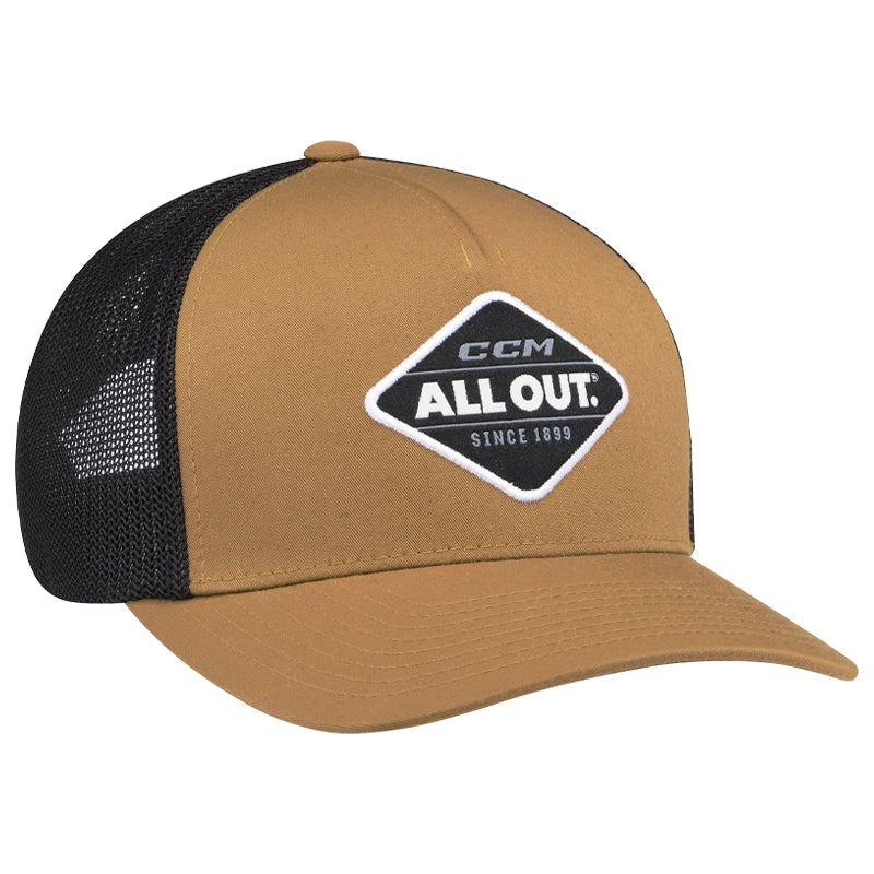 CCM All Outside Meshback Trucker Cap - Light Brown Baseball Hat for Men & Women - Breathable & Comfortable for Outdoor Sports, Hiking, and Casual Wear