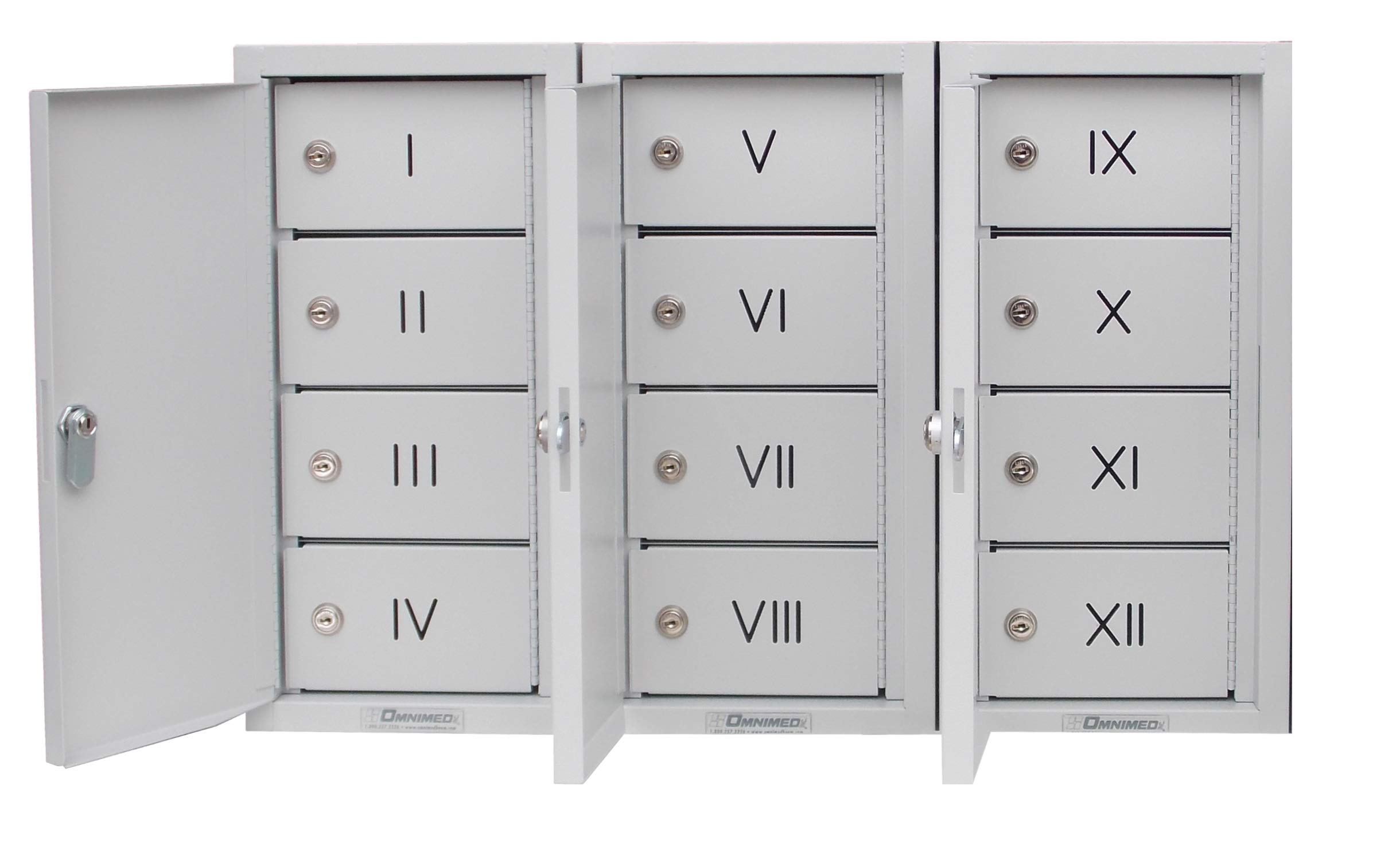 Omnimed Wall Mounted Storage Lockers - 12 Compartments for Hospitals & Clinics - Secure Organizer for Keys, Wallets & Cell Phones - Expandable Design - Ideal for Medical Staff & Patient Belongings Storage