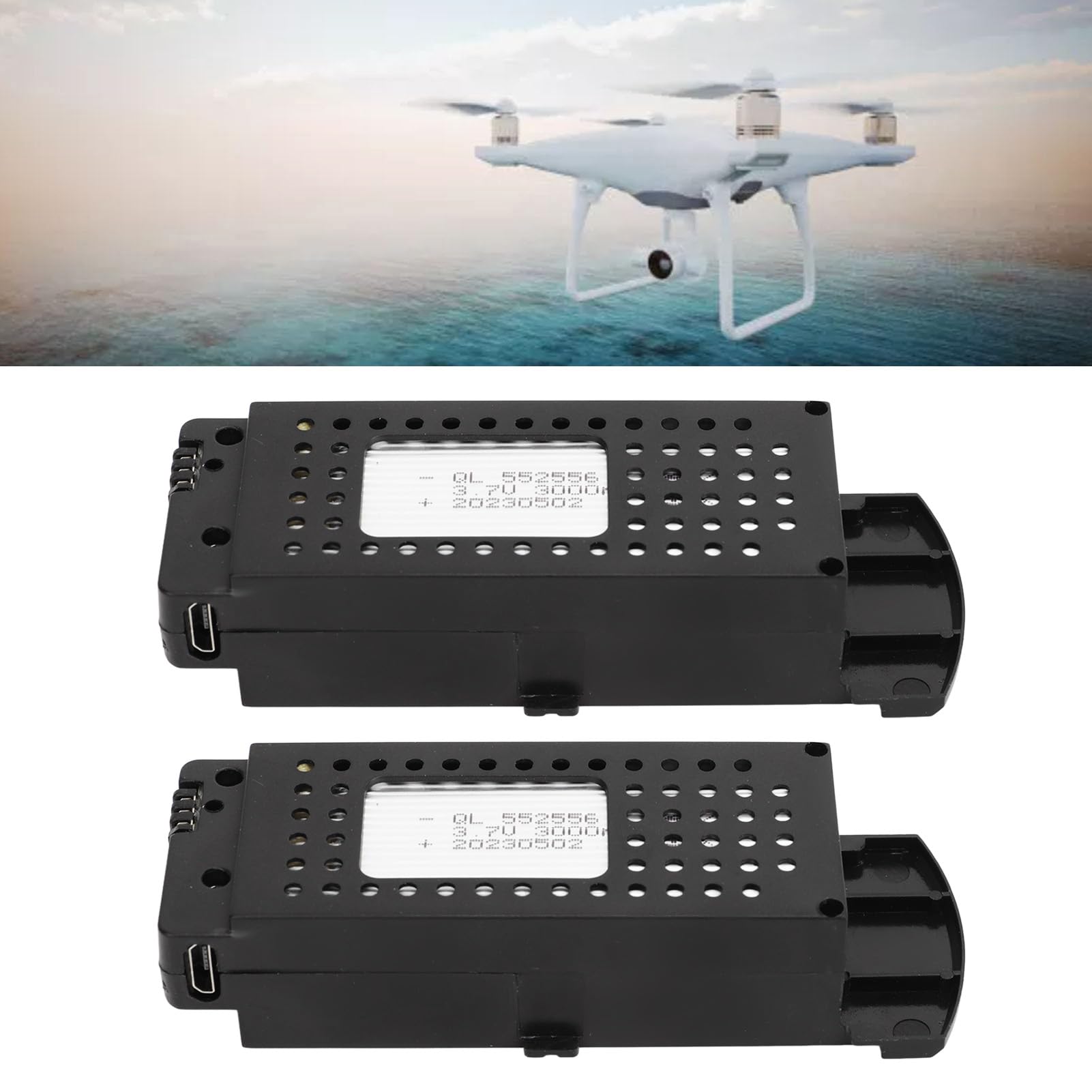 2-Pack 3.7V 3000mAh LiPo Drone Batteries with 3-in-1 Charging Cable - Compatible with S6 G6 RC Drones & Airplanes - Long-Lasting Power for Aerial Photography & FPV Racing