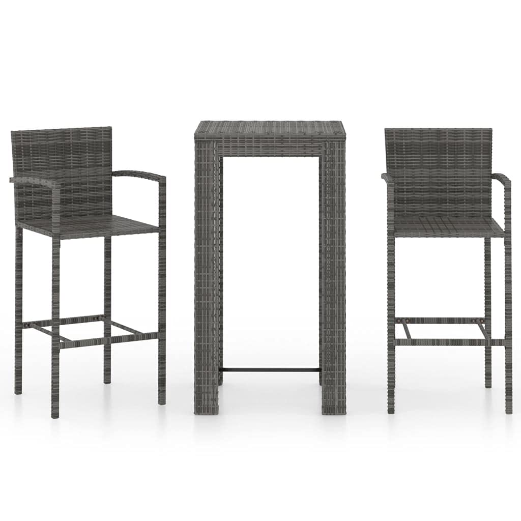 3-Piece Outdoor Garden Bar Set with Armrest - Poly Rattan Wicker Chairs & Table - Weather-Resistant Patio Furniture for Backyard, Poolside, Lawn & Terrace Relaxation