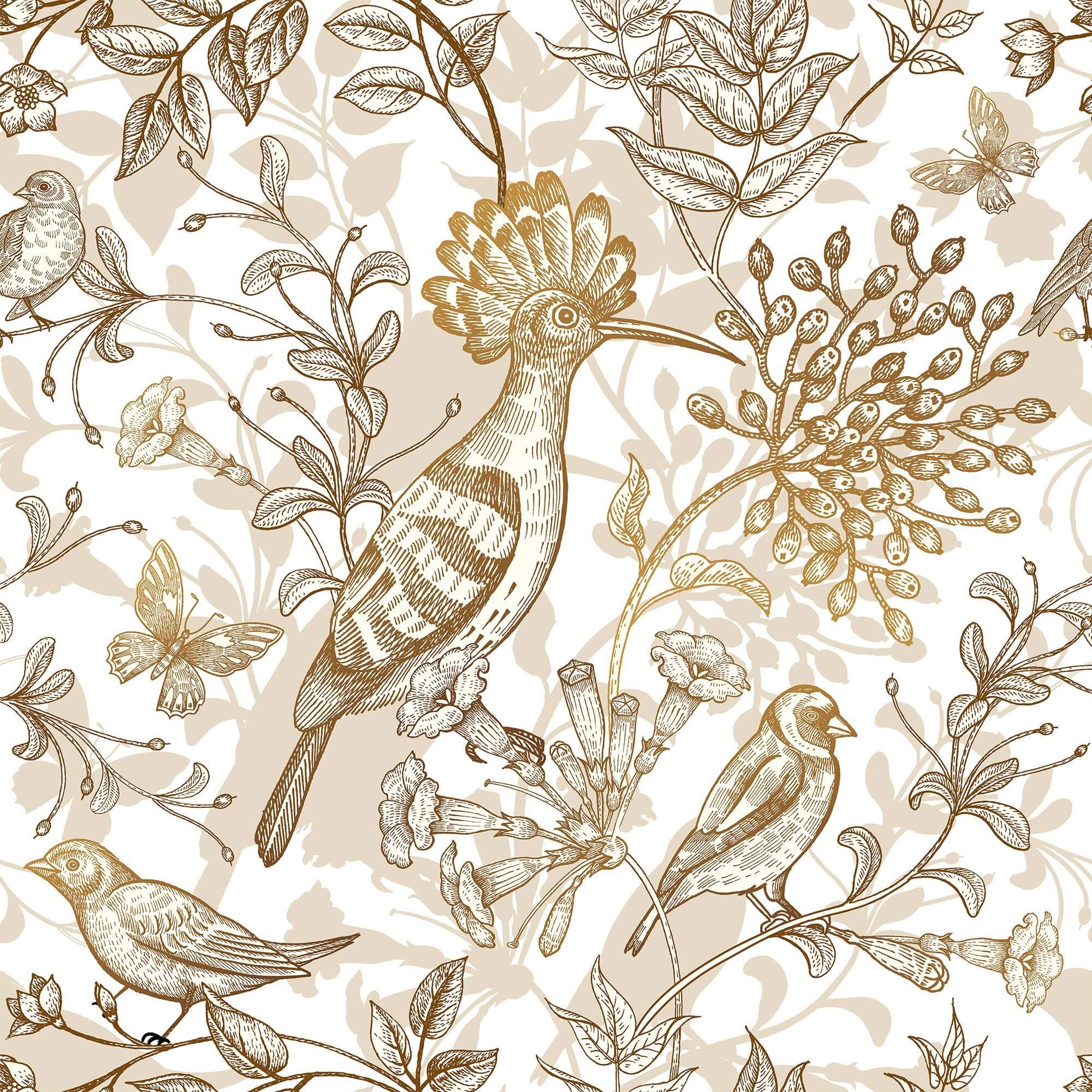 Tan Floral Animal Print Peel and Stick Removable Wallpaper - Self-Adhesive Decorative Wall Covering for Bedroom, Nursery, or Home Office