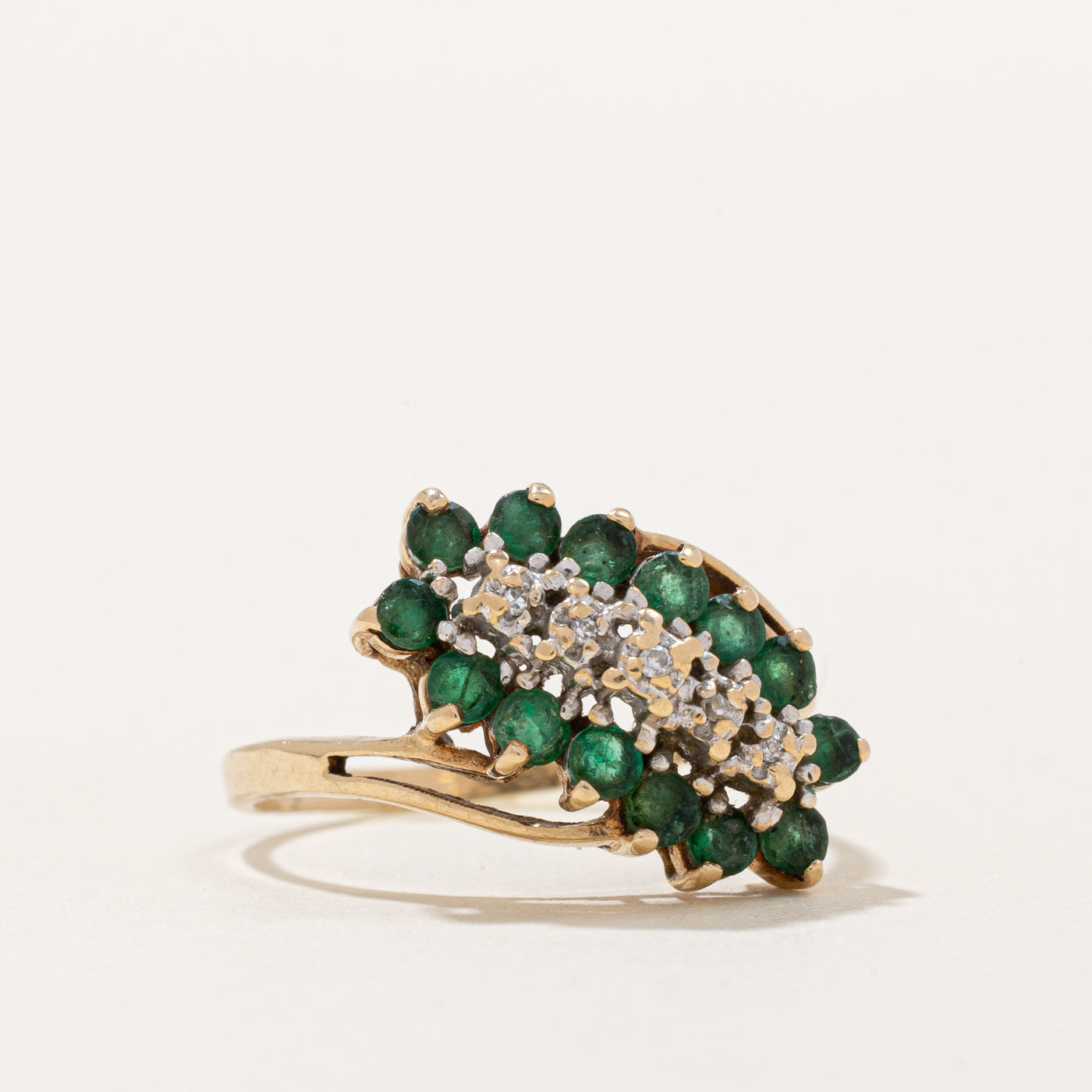 Emerald & Diamond Waterfall Ring - 0.70ctw Emerald & 0.015ctw Diamonds - Size 7.5 - Elegant Jewelry for Weddings, Anniversaries & Special Occasions