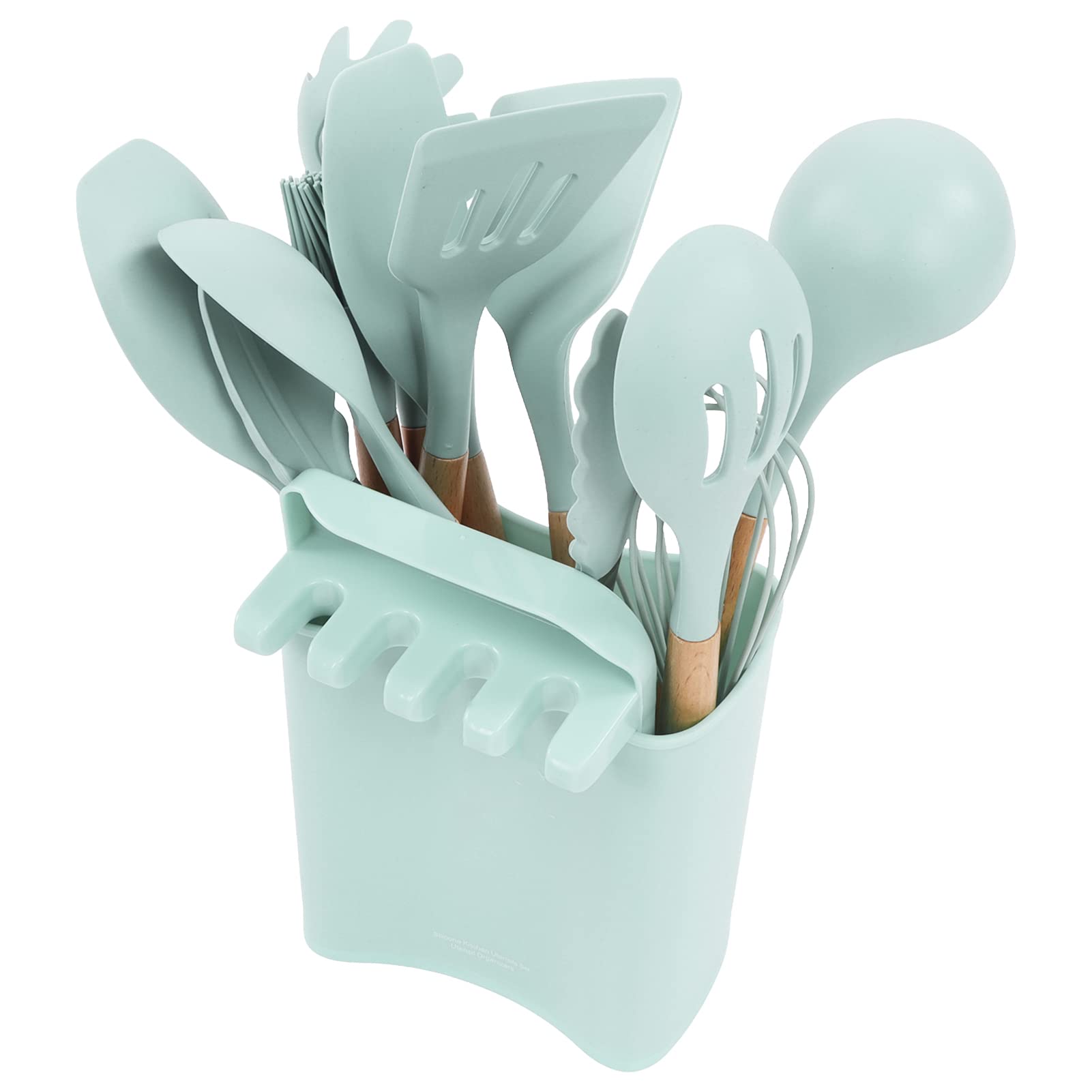 13-Piece Silicone Cooking Utensil Set with Wooden Handles & Holder - Safe for Nonstick Cookware, Heat Resistant Kitchen Tools for Baking, Frying & Everyday Cooking