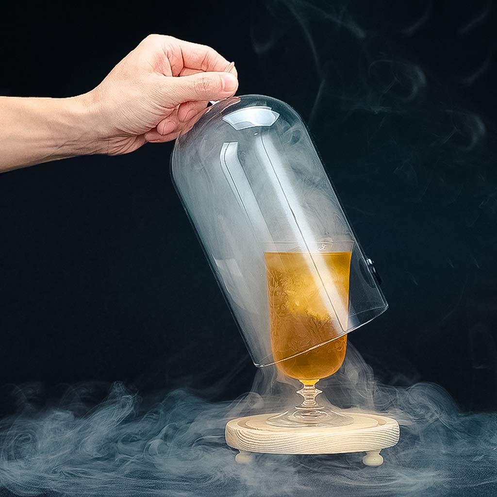 Premium Glass Display Dome Cloche with Wooden Base - 24cm x 15.5cm Cocktail & Food Smoke Infuser for Smoking Drinks - Elegant Glass Bell Hood for Home Bars, Restaurants & Party Serving
