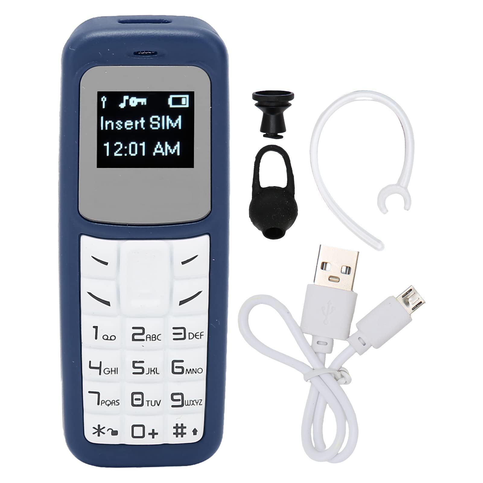 Mini Mobile Cell Phone - Tiny Bluetooth Headset Dialer with Ear Hook, SIM & MP3 Support, 2G Worldwide Compatible (0.66 Inch, Blue) - Perfect for Driving, Workouts & Hands-Free Calling