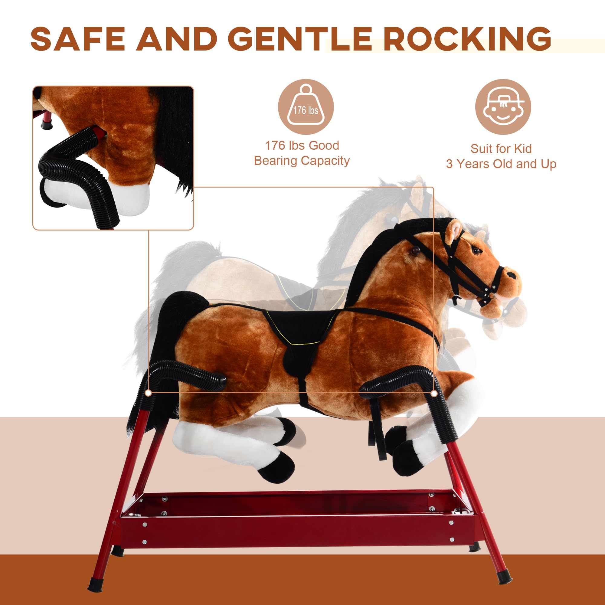 Qaba Durable Plush Spring Rocking Horse for Toddlers - Bouncing Rocker Toy with Realistic Sounds - Perfect for Indoor Play, Birthday Gifts & Early Childhood Development