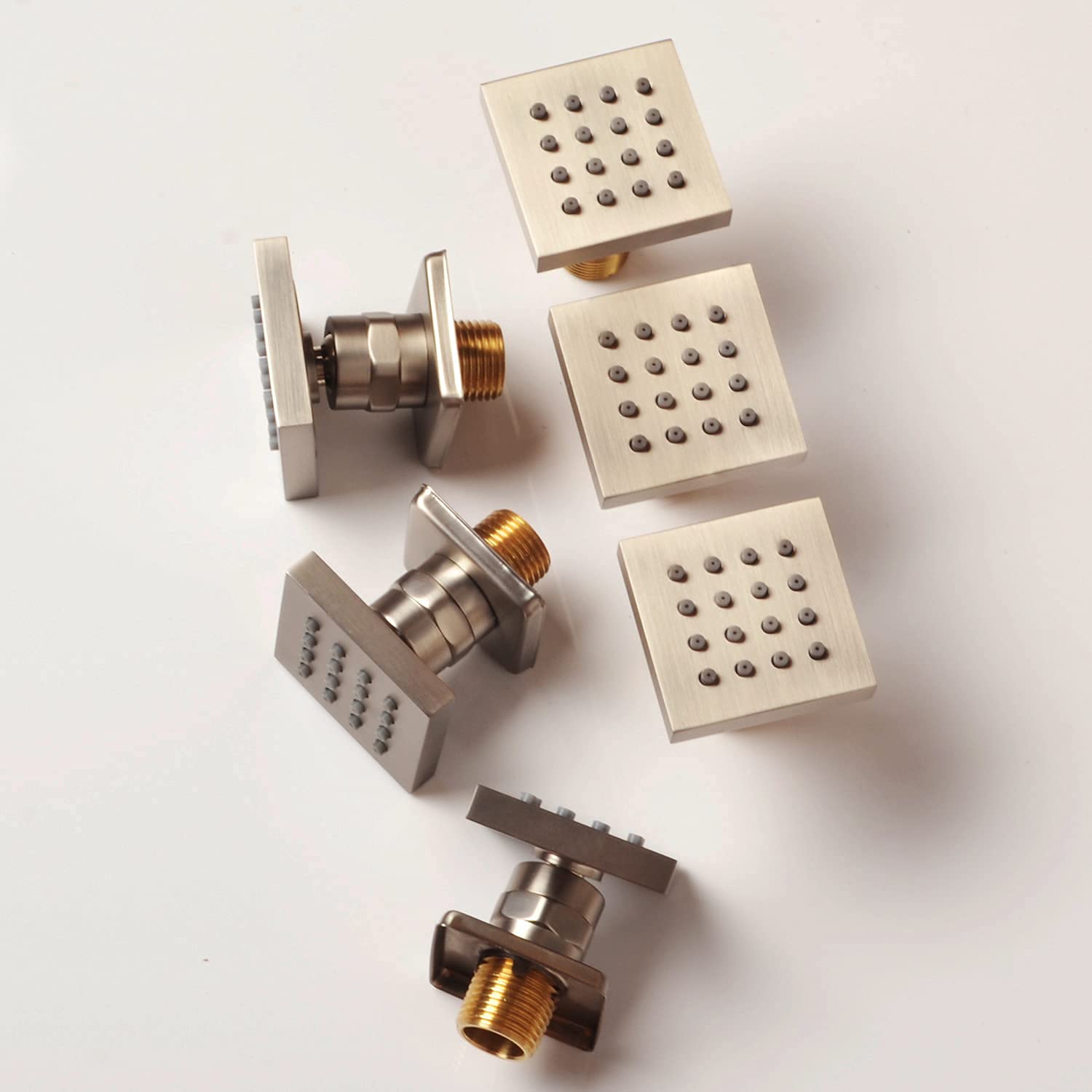 6-Piece Brushed Nickel Shower Body Jets - 2 Inch Adjustable Square Spa Massage Sprayer with 1/2