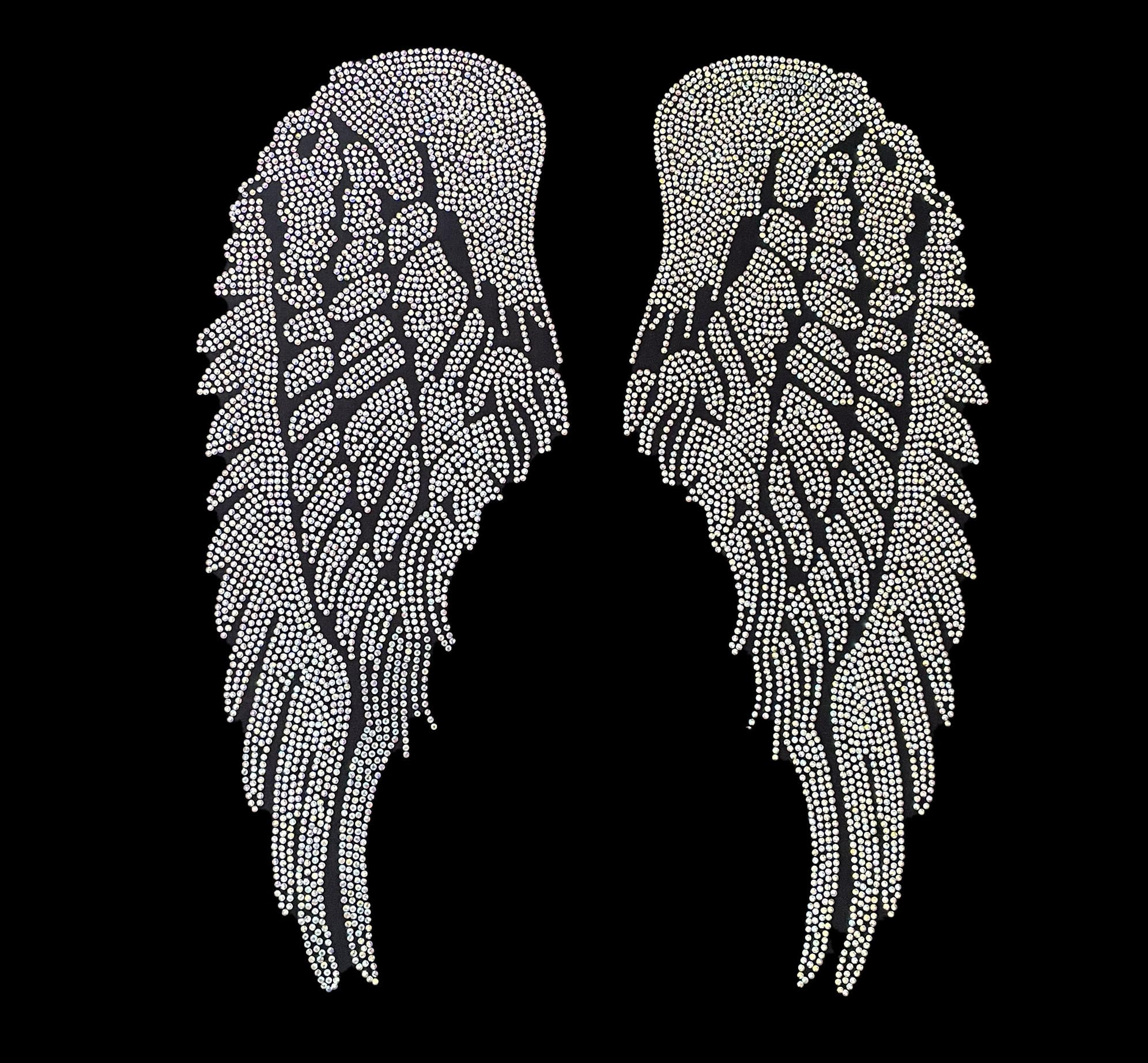 Rhinestop AB Crystal Angel Wings Iron-on Rhinestone Design for DIY Clothing & Costume Embellishment - Perfect for Dresses, Jackets, and Dance Costumes