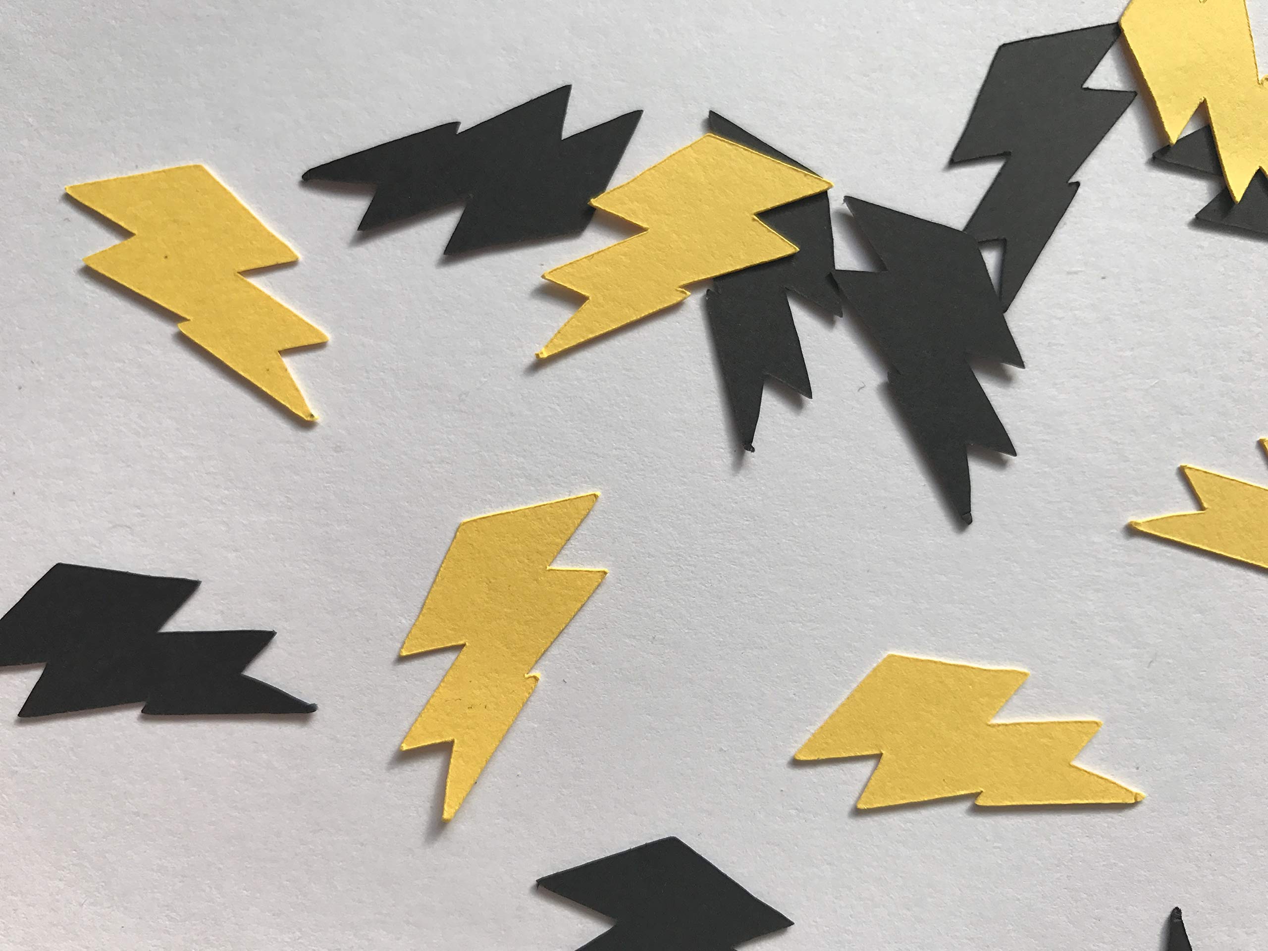 Black and Yellow Lightning Bolt Confetti - 200pcs Superhero Party Decorations for Boys Birthday, Baby Shower & Themed Events - Perfect for Cake Toppers, Gift Wrapping & DIY Crafts