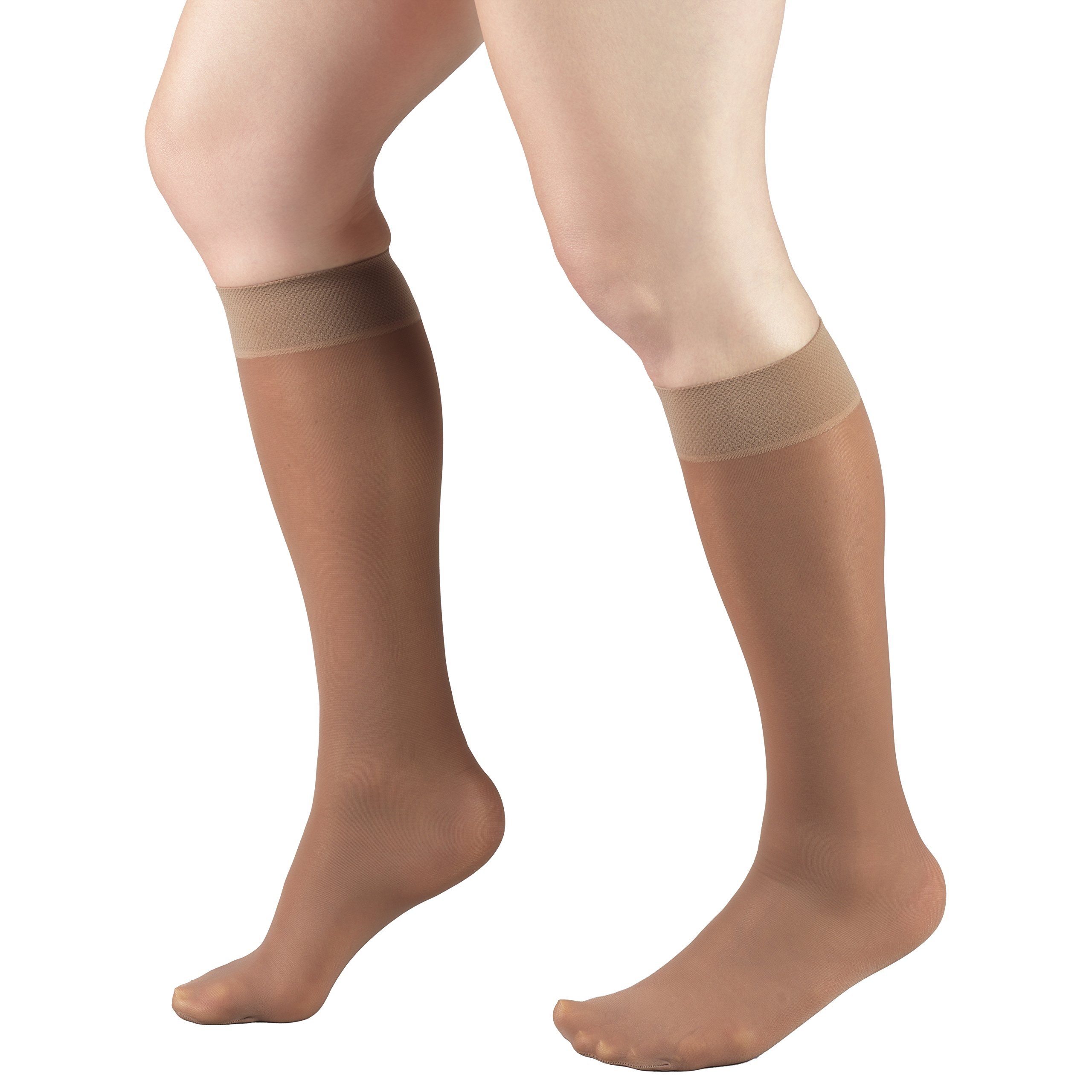 Truform Sheer Compression Stockings 8-15 mmHg for Women - Knee High 20 Denier Taupe Small - Perfect for Travel, Work & Varicose Vein Relief