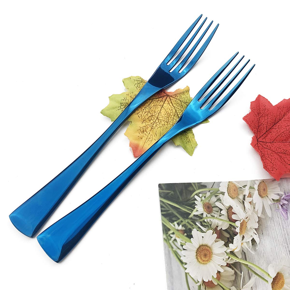 JASHII 4-Piece Mini Dessert Forks Set - 18/10 Stainless Steel Mirror Polished Flatware - Perfect for Cake Tasting, Dessert Parties, Home Kitchen & Restaurant Use - Elegant Blue Utensils for Afternoon Tea, Wedding Buffets & Fine Dining