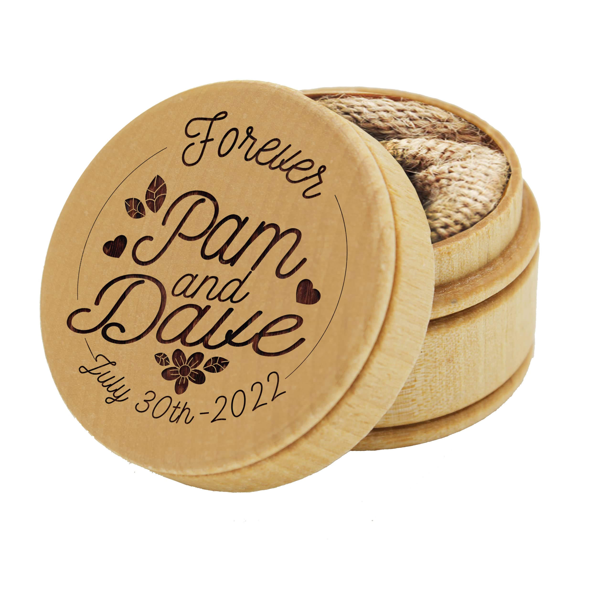 Personalized Engraved Wood Ring Box - Custom Rustic Round Ring Bearer Holder for Wedding, Engagement & Proposal - Perfect for Jewelry Gift Box & Keepsake Storage