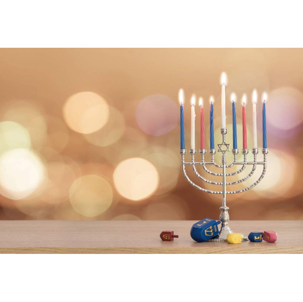CSFOTO 10x7ft Happy Hanukkah Backdrop - Jewish Chanukah Photography Background with Burning Candles, Menorah & Wooden Dreidels - Traditional Festival Celebration Photo Props for Holiday Parties, Family Gatherings & Social Media Content