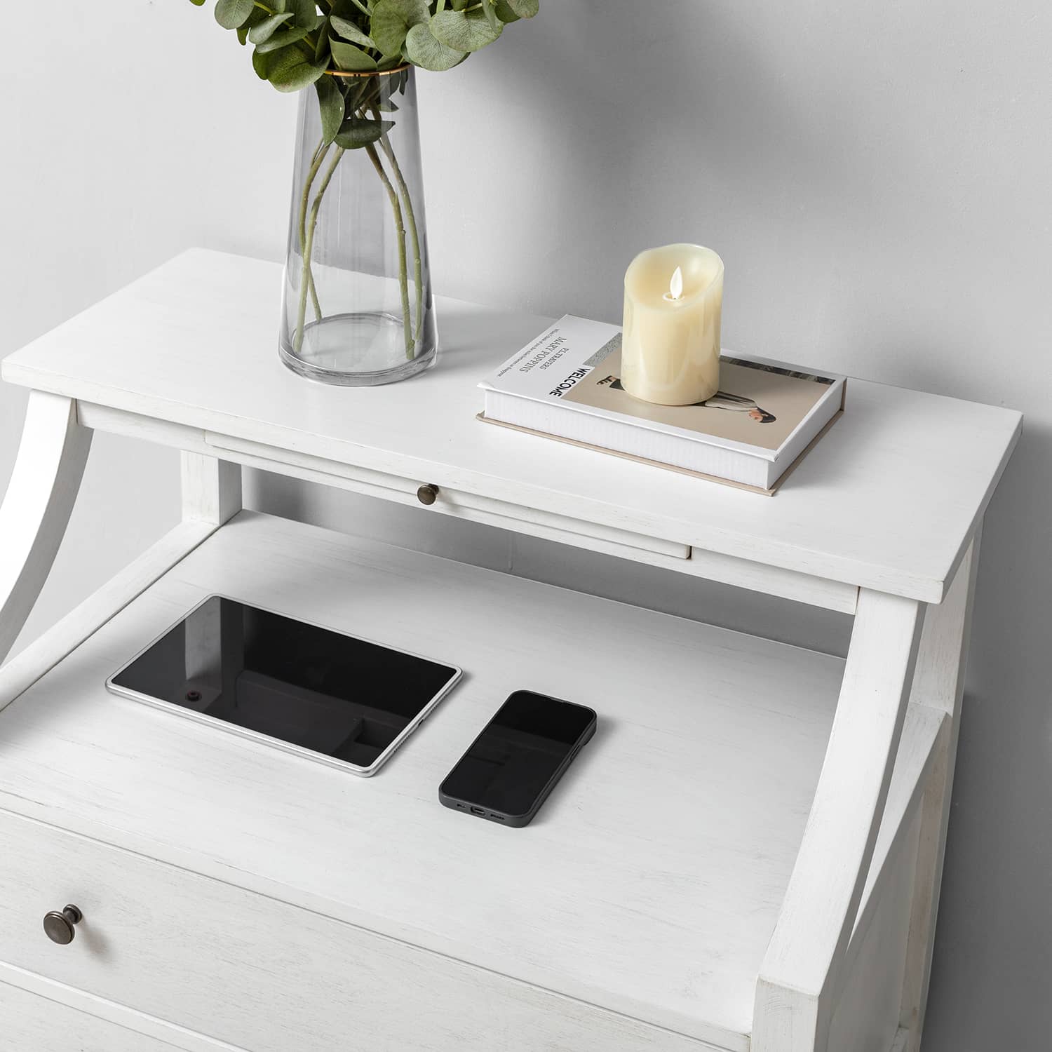 Grace 2-Drawer Nightstand with USB Charging Ports & Power Outlets - Modern Bedside Table for Bedroom, Living Room & Office Use