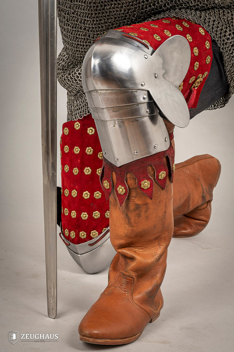 Red Suede Leather Splinted Leg Armor - Medieval Knight Costume, LARP, Cosplay & Renaissance Faire Accessory