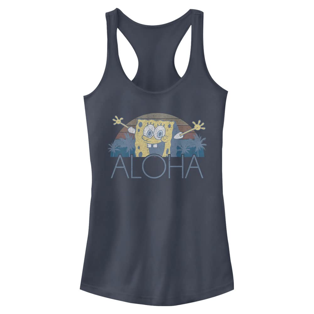 Nickelodeon Women's Spongebob Squarepants Aloha 2 Junior's Racerback Tank Top - Cute Cartoon Graphic Tee for Summer Beach Vacation & Casual Outfits