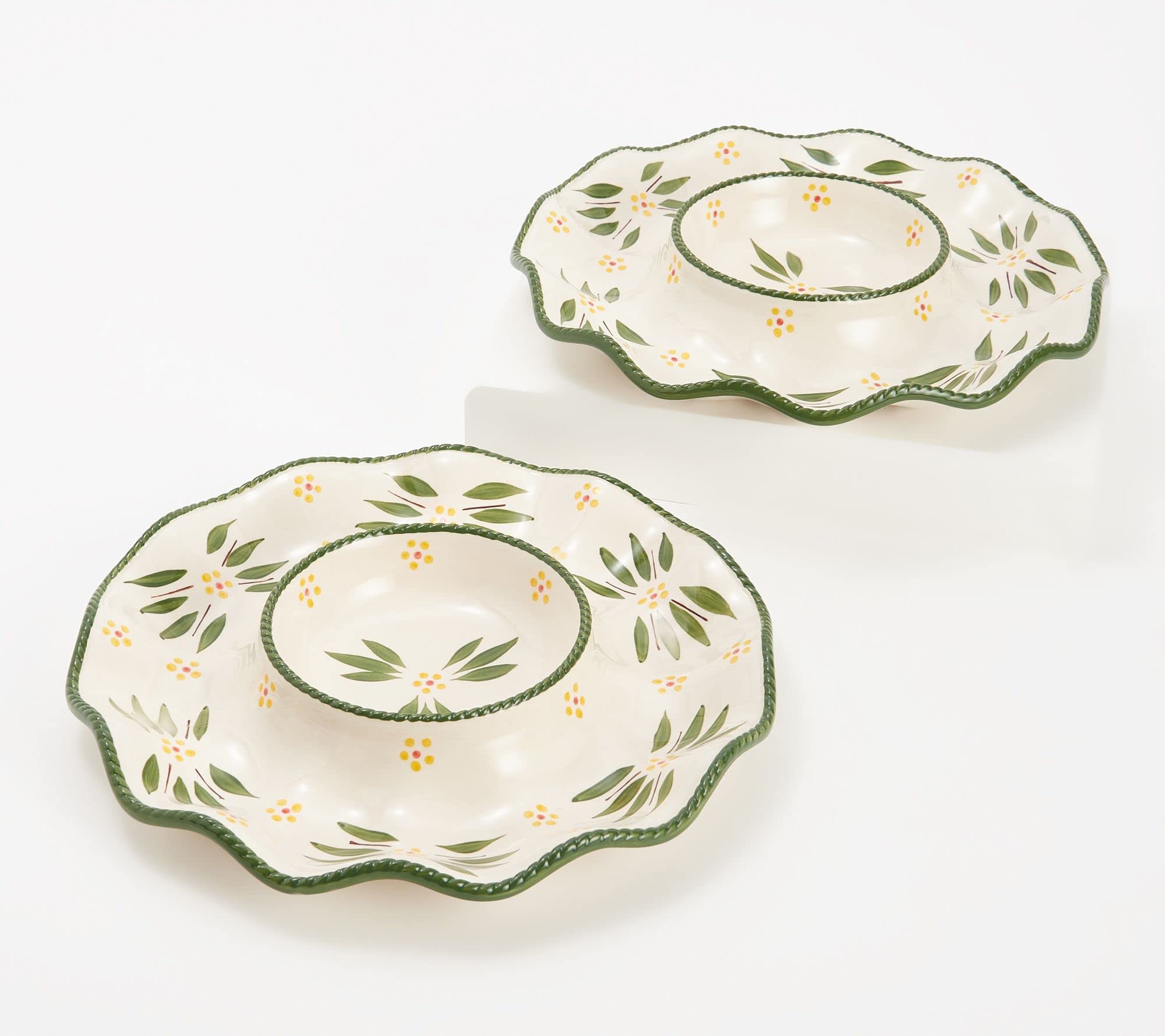 Temp-tations Set of 2 Deviled Egg Trays & Appetizer Plates - Old World Green - Perfect for Parties, Picnics & Holiday Entertaining
