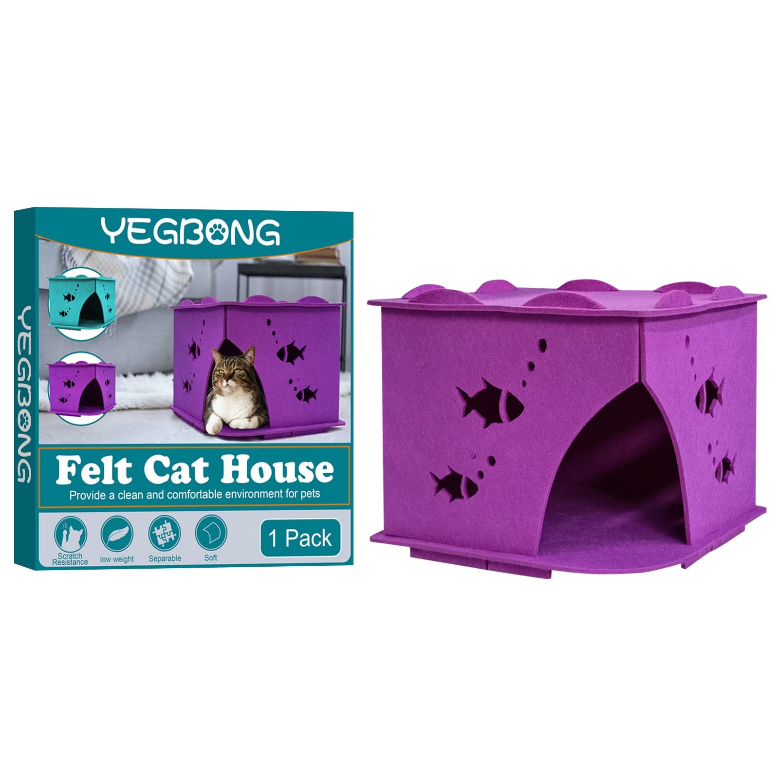 Breathable Foldable Pet Tent - Washable Cat Litter House for Outdoor Use (Purple)