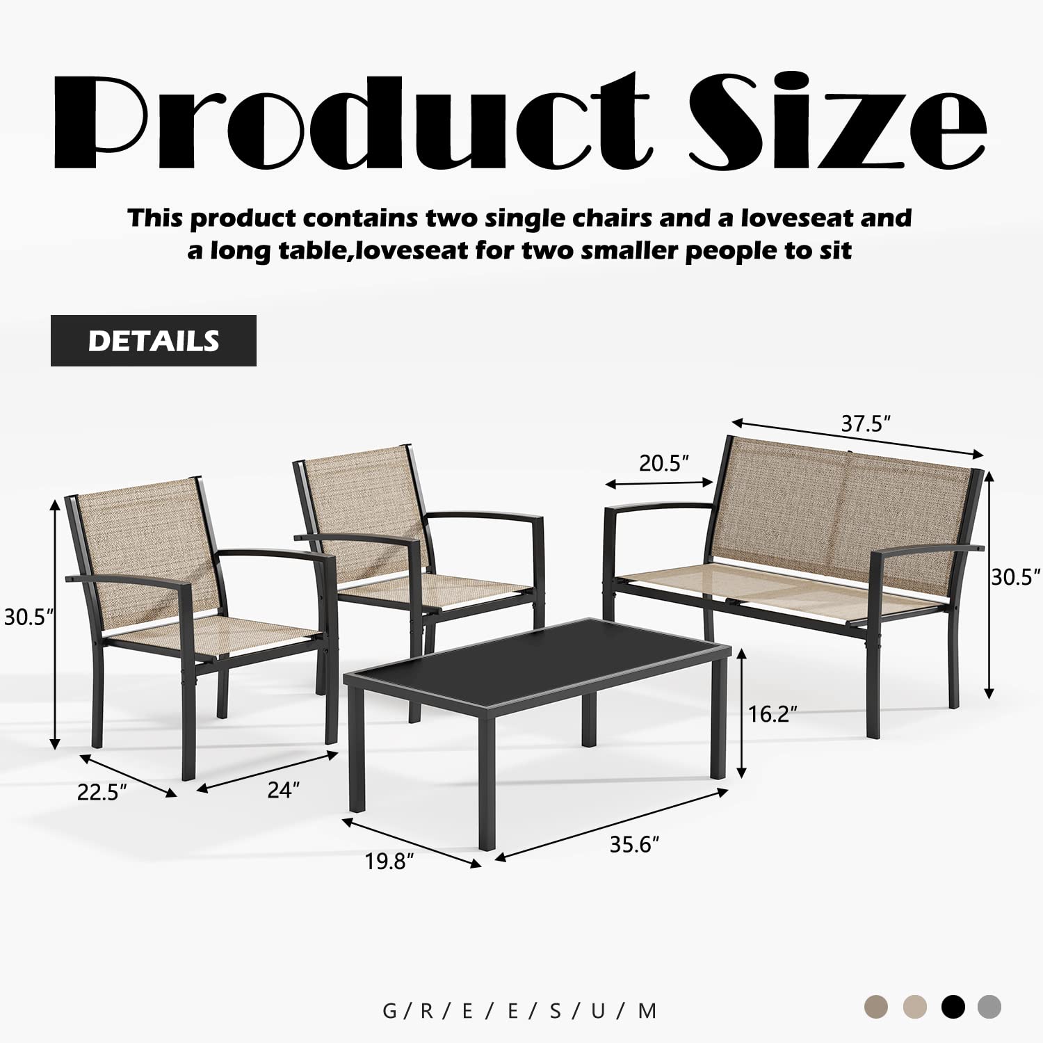 Greesum 4-Piece Outdoor Patio Furniture Set with Glass Coffee Table - Beige Wicker Conversation Set for Garden, Lawn, Poolside & Backyard - Perfect for Relaxing, Entertaining & Outdoor Dining