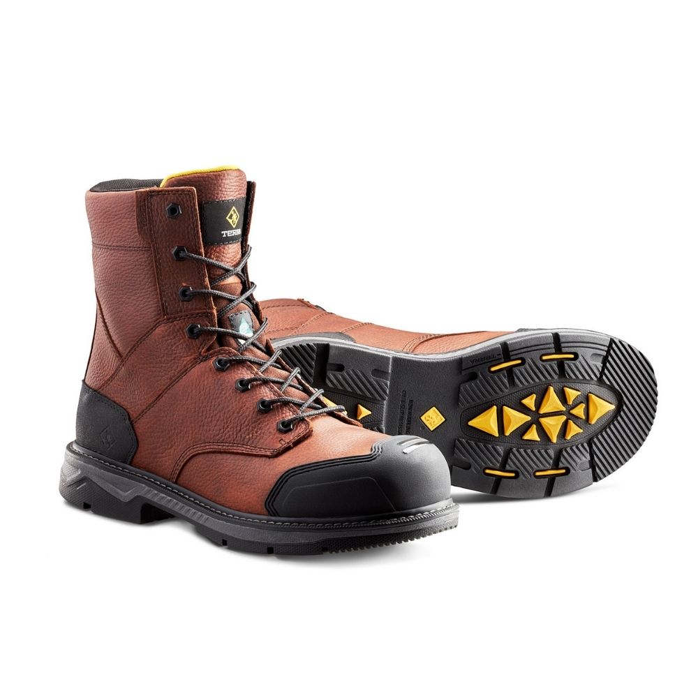 Terra Patton TR0A4NS5BRN Unisex Steel Toe Work Boots - CSA Certified Safety Shoes for Construction & Industrial Work - Durable Brown Leather Work Boots for Men & Women