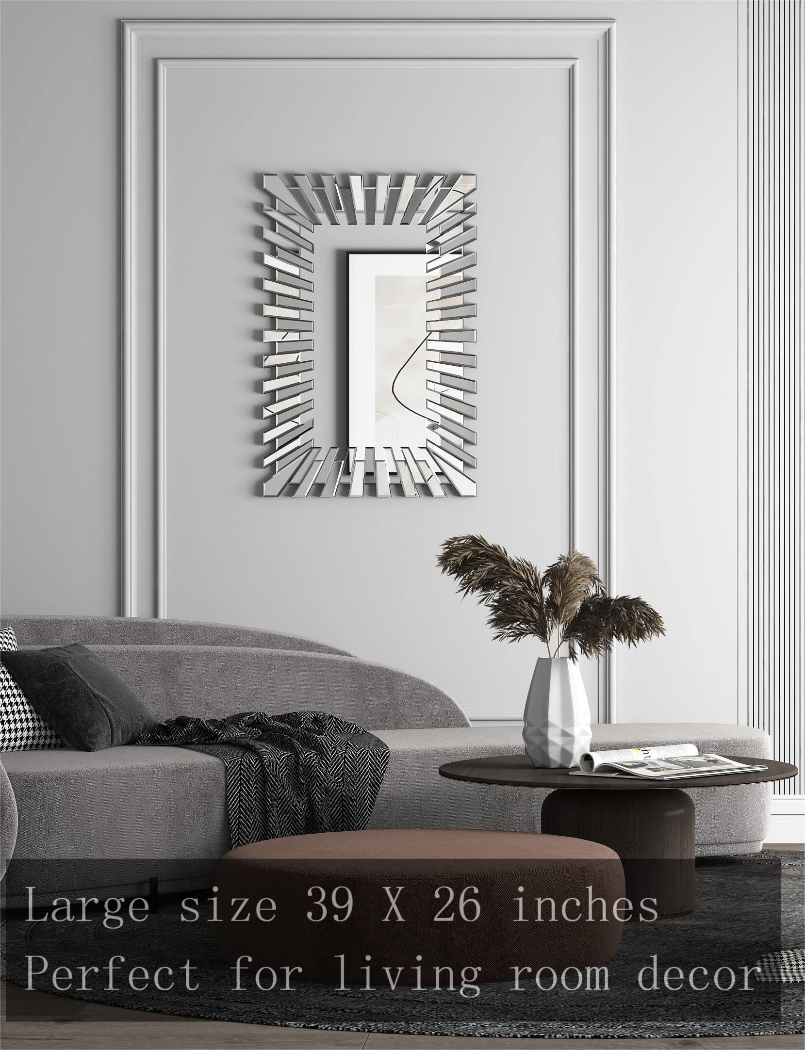 SHYFOY Starburst Wall Mirror - Large Decorative Accent Mirror with 3D Silver Fountain Design (40
