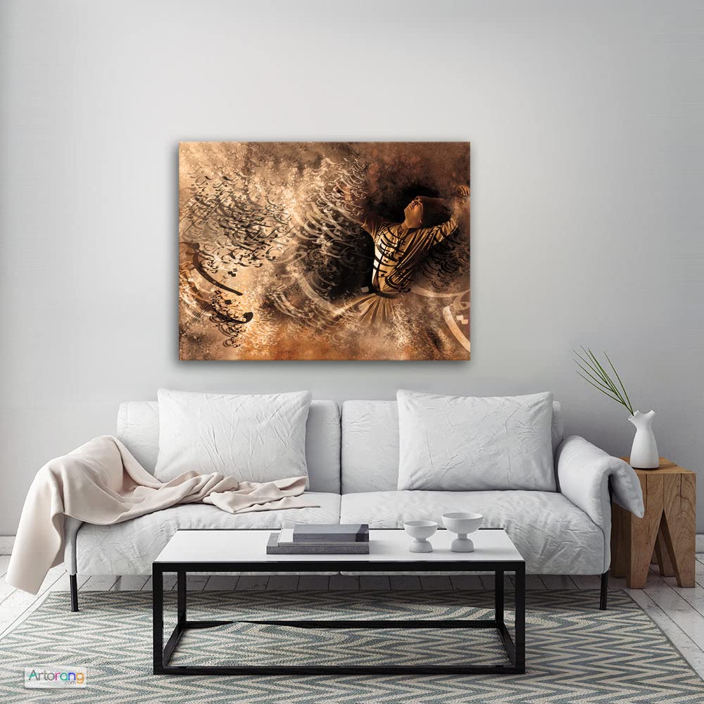 Sufi Whirling Dervishes Wall Art - Handmade Persian Home Decor - 30x40 Inch Iranian Canvas Painting - Unique Spiritual Gift for Living Room, Bedroom & Meditation Space