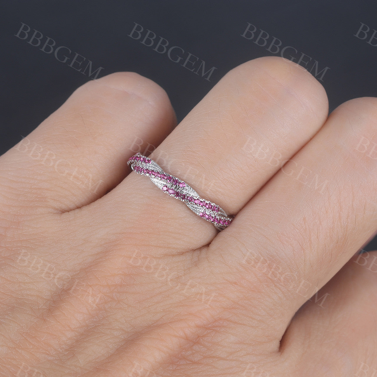 Twisted Ruby Wedding Band - Unique White Gold Ruby Stacking Ring for Women | Perfect for Engagement, Anniversary & Bridal Jewelry Gifts