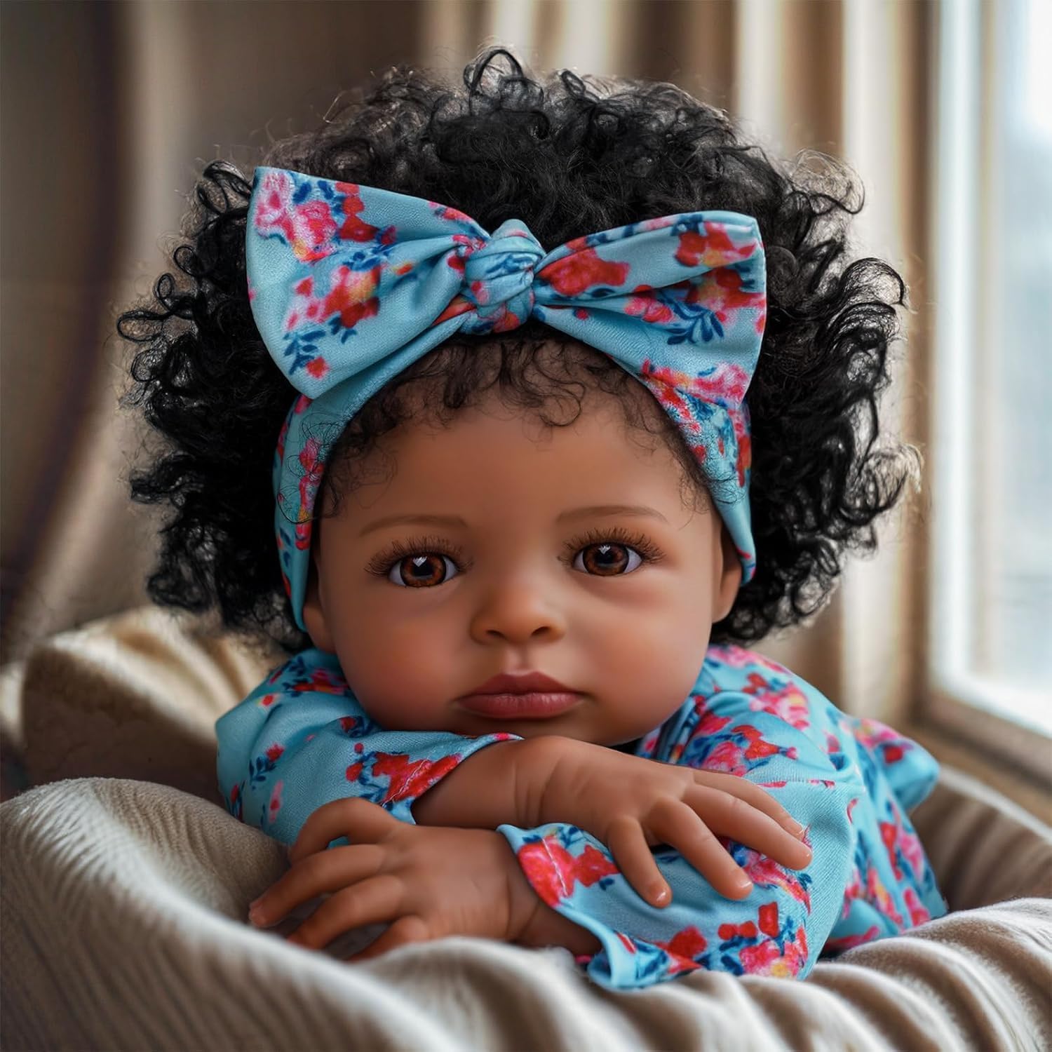 Lifelike 18 Inch Reborn Baby Doll - Realistic Black Girl Newborn Doll with Soft Vinyl Body & Outfit - Perfect Gift for Kids Age 3+ - Great for Role Play, Collecting, and Therapy Use