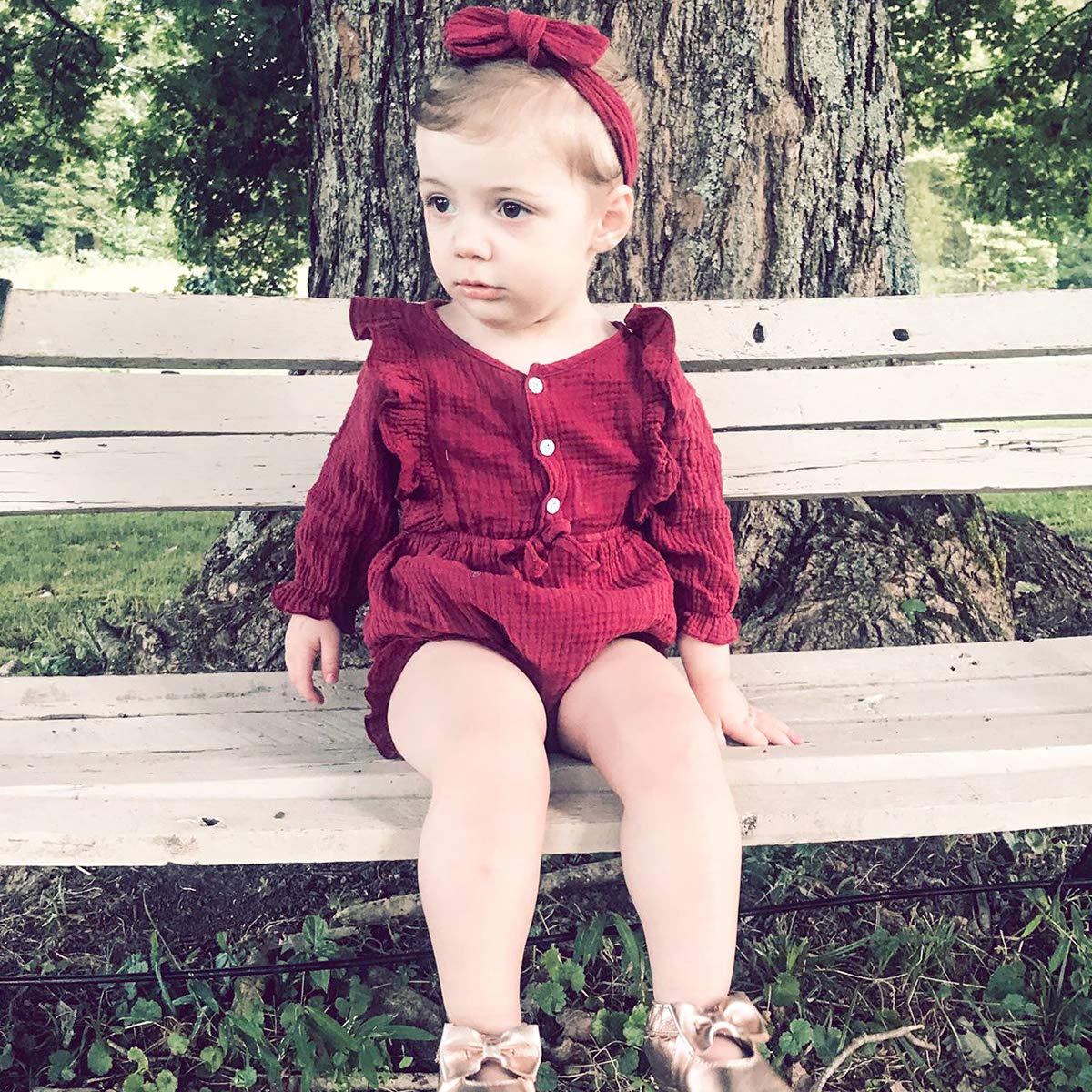Renotemy Newborn Baby Girl Clothes - Soft Cotton Linen Romper with Ruffle Details | Cute Solid Color Jumpsuit for 0-24 Months | Perfect for Photo Shoots, Daily Wear & Special Occasions