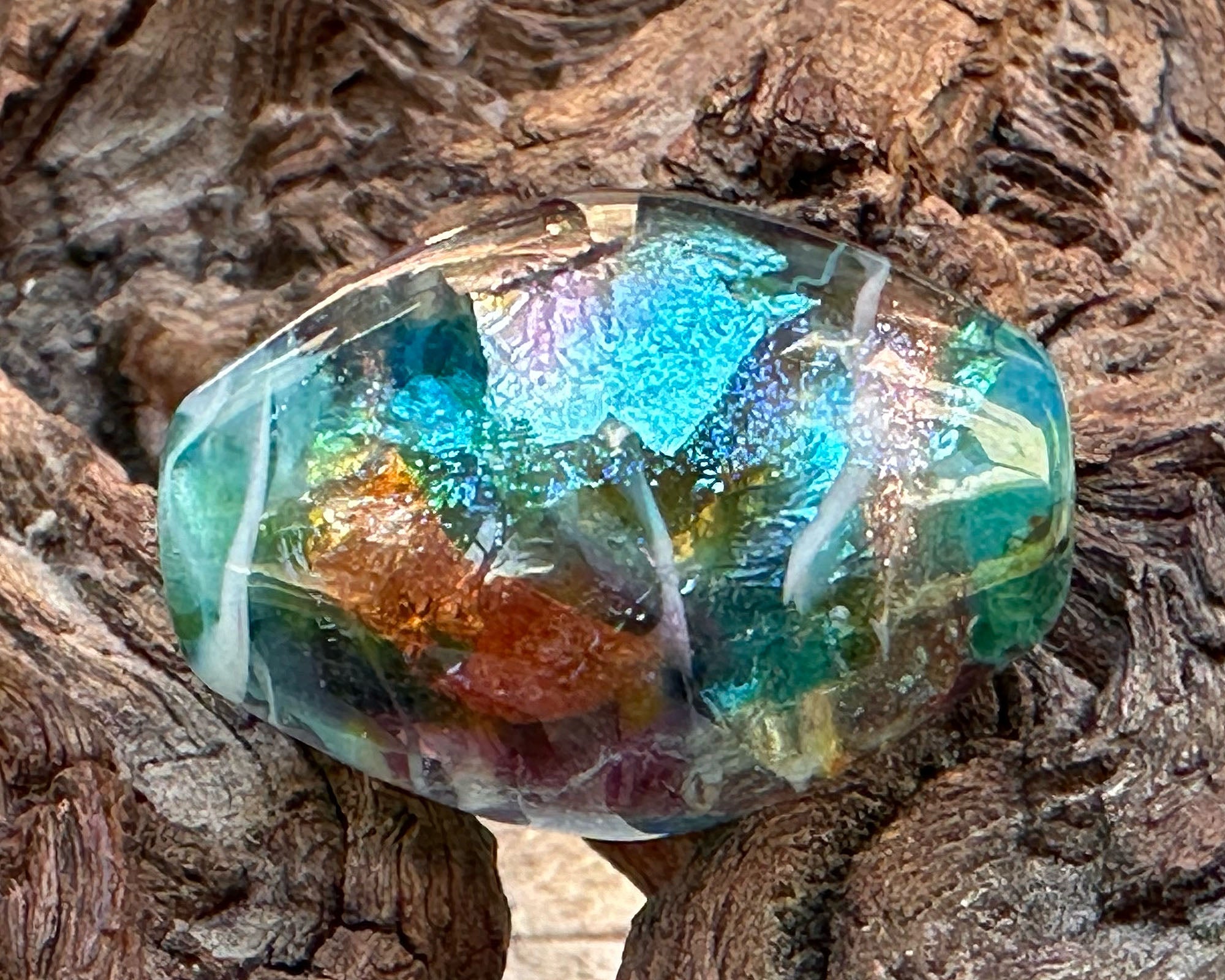 Handmade Aqua Rainbow Lampwork Glass Focal Bead for Jewelry Making - Perfect for Necklaces, Bracelets, and DIY Craft Projects