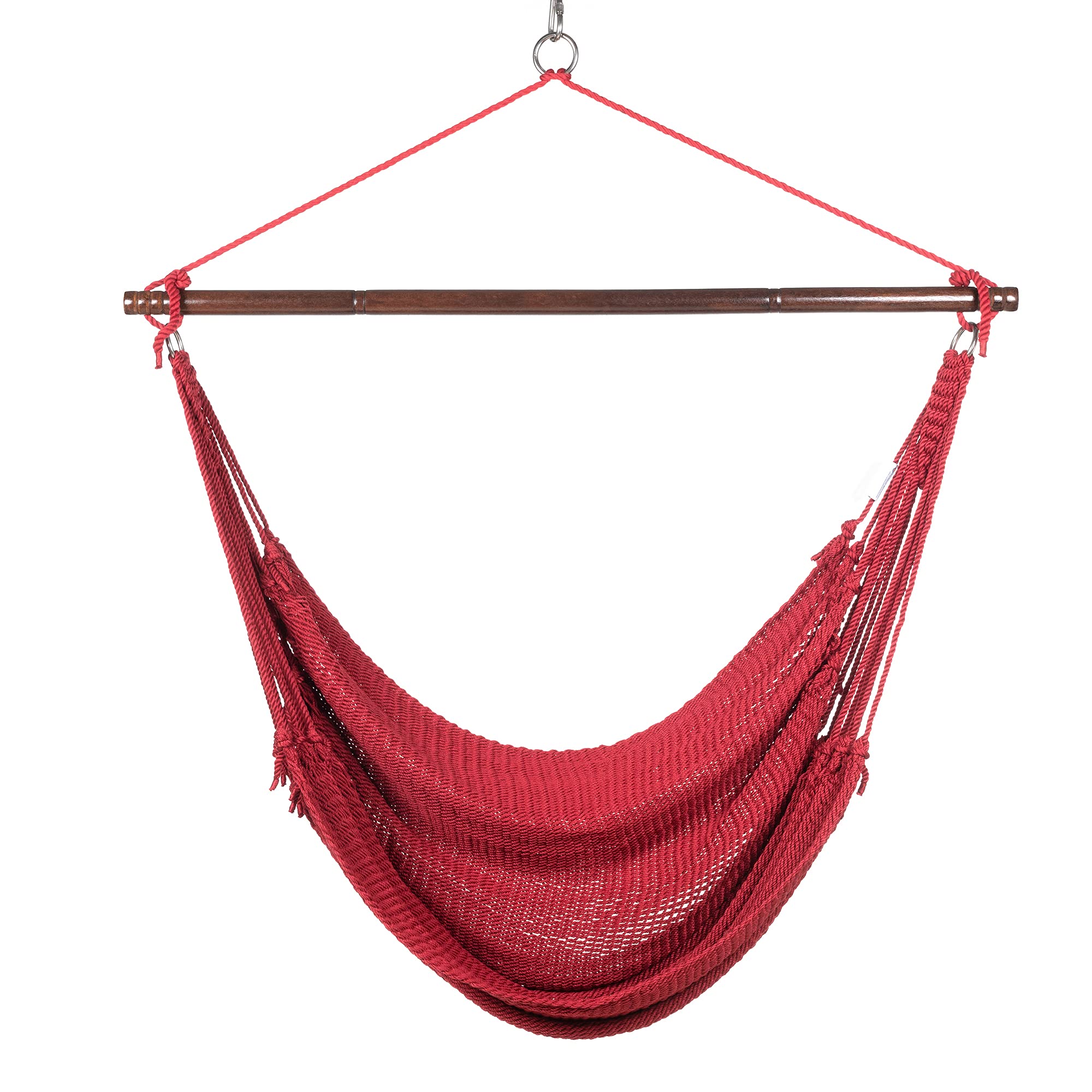 Jumbo Caribbean Hammock Chair with Footrest - 55 Inch Oversized Hanging Swing Chair - Soft-Spun Polyester Fabric - Red Relaxation Chair for Indoor/Outdoor Use - Perfect for Patio, Garden, Balcony & Backyard Lounging