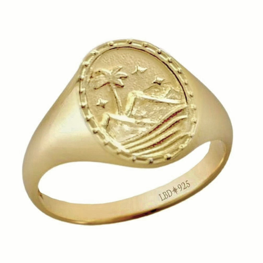 Bohemian Paradise Gold Signet Ring for Women - Vintage Style Adjustable Statement Jewelry - Perfect for Festivals, Parties, and Boho Fashion