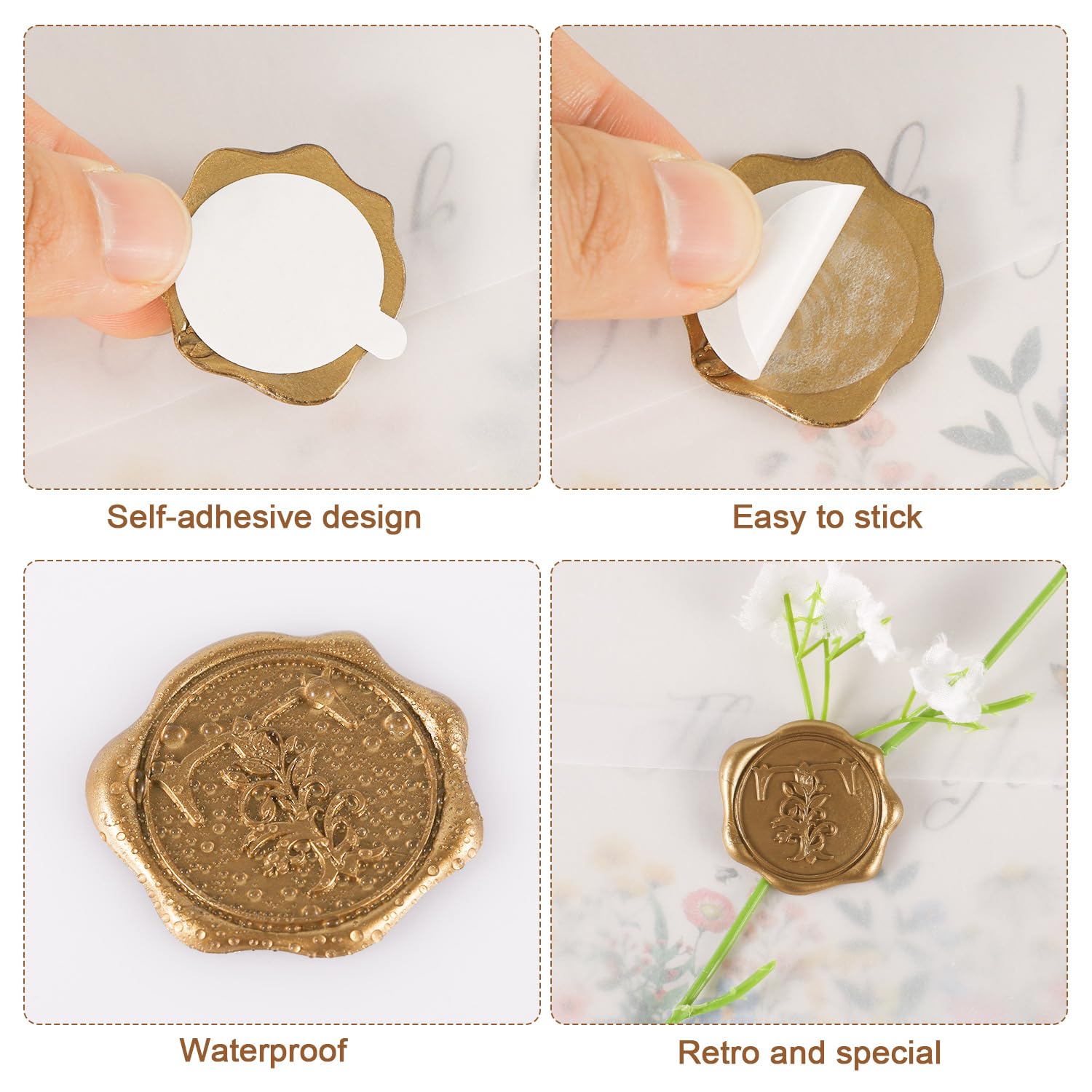 50pcs Gold Alphabet Wax Seal Stickers - Self-Adhesive Letter Seals for Wedding Invitations, Christmas Cards & Party Envelopes | Elegant Decorative Seals for DIY Crafts, Scrapbooking & Gift Wrapping
