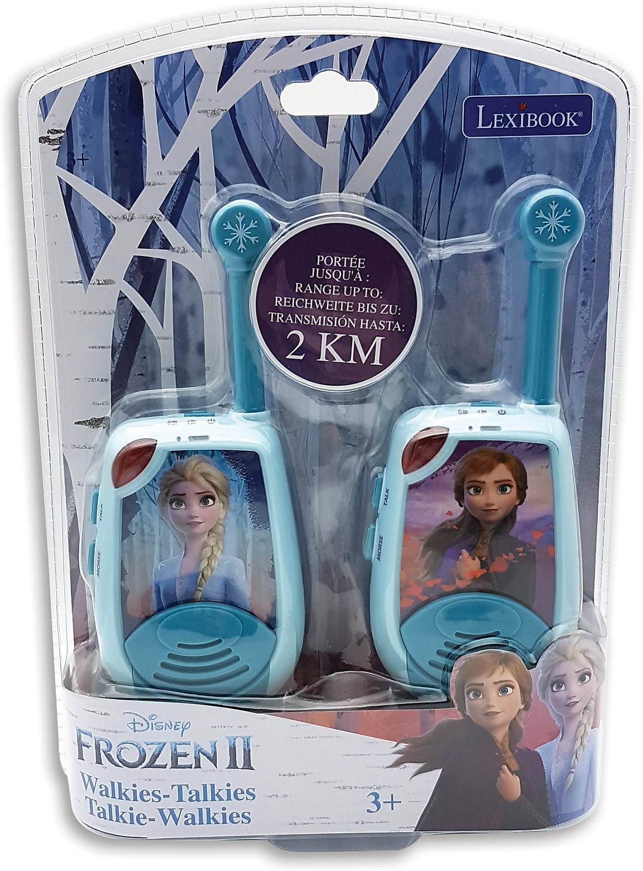 Lexibook Frozen Kids Walkie Talkies - Digital 2-Way Radios with 2km Range, Morse Code Light, Belt Clip & Battery Powered - Blue (TW25FZ) - Perfect for Outdoor Adventures, Camping & Family Games