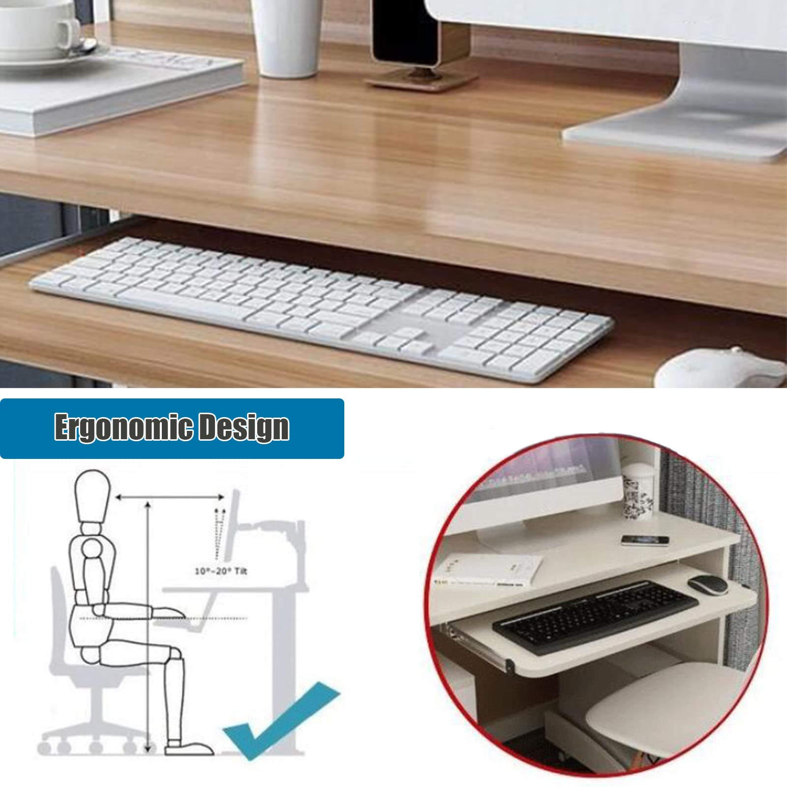Ergonomic Under Desk Keyboard Tray - Slide Out Pull Out Keyboard Drawer for Computer Desk, Adjustable Typing Platform for Home Office & Gaming Setup - Perfect for Comfortable Typing, Working & Extended Computer Use
