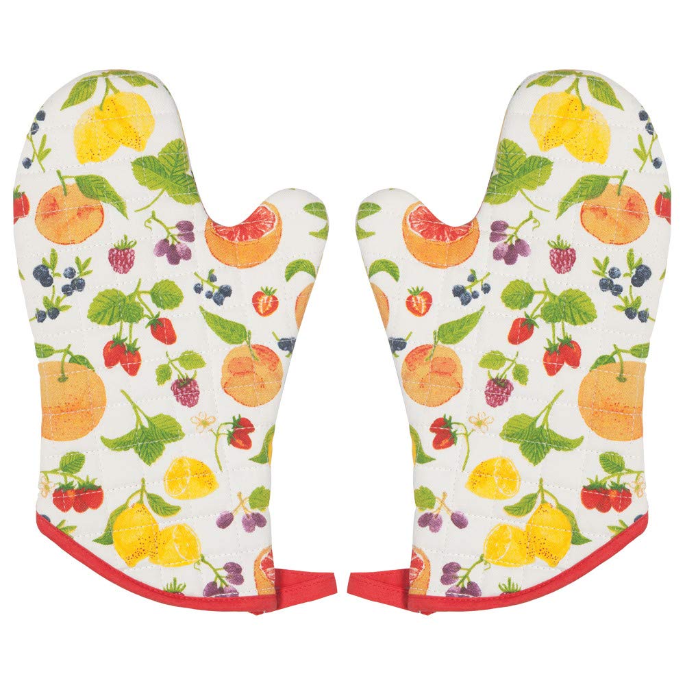Now Designs Fruit Salad Cotton Quilted Chef Oven Mitts - Set of 2, Heat Resistant Kitchen Gloves for Baking, Cooking & Grilling - Perfect for Holiday Meals & Family Gatherings