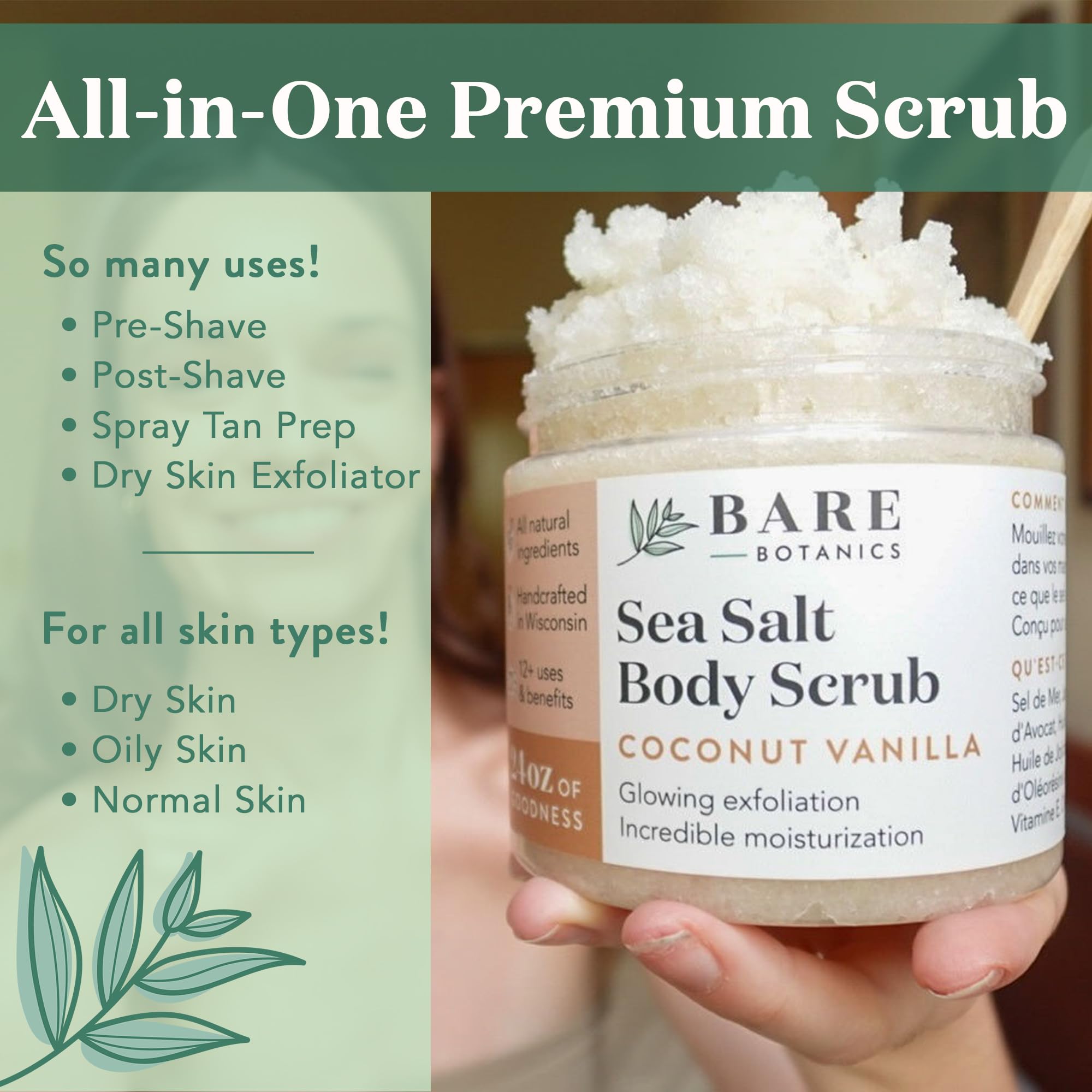 Bare Botanics Bergamot Mint Body Oil & Lavender Tea Tree Body Salt Scrub Set - Custom Formulated for Dry Skin - Aromatherapy, Spa Treatment, Relaxation Gift