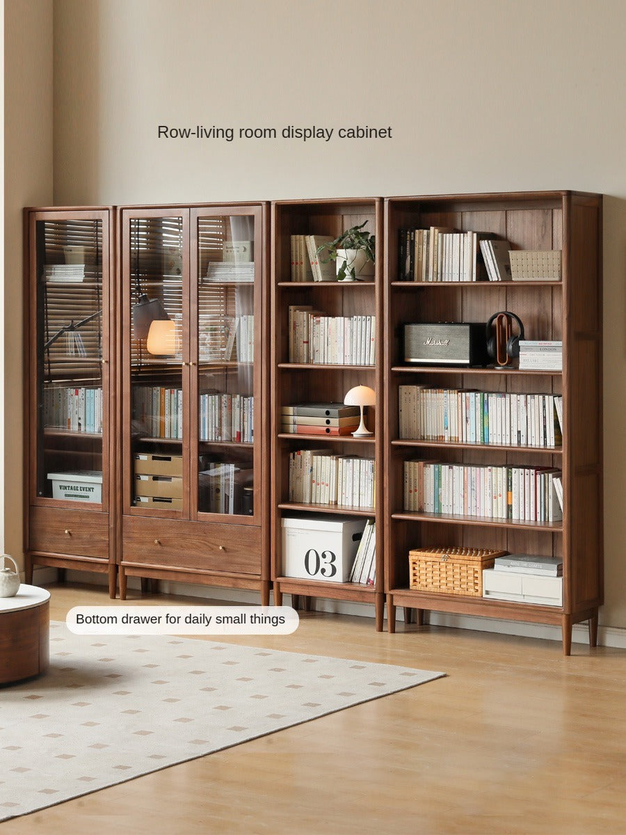 Solid Black Walnut & Oak Wood Bookcase - Customizable Wall-Mounted Bookshelf for Living Room, Home Office & Library Storage