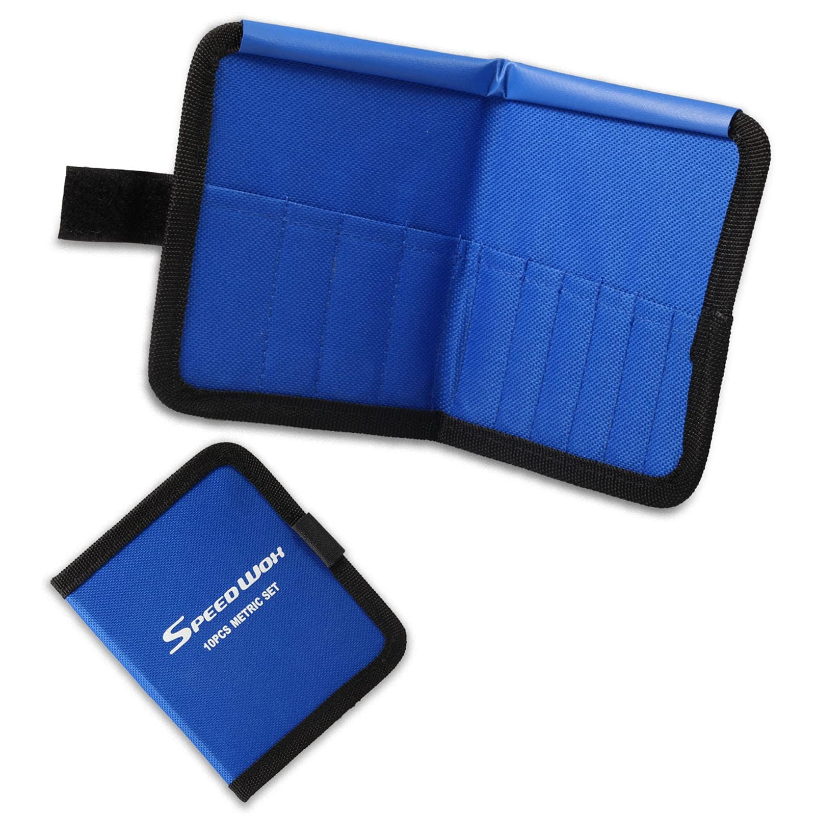 SPEEDWOX 10-Pocket Wrench Tool Storage Bag - Canvas Tool Pouch Organizer for Mini Wrenches (Metric 4-11mm) with Protective Flap - Durable Blue Tool Organizer for Mechanics, DIY Projects & Home Repair