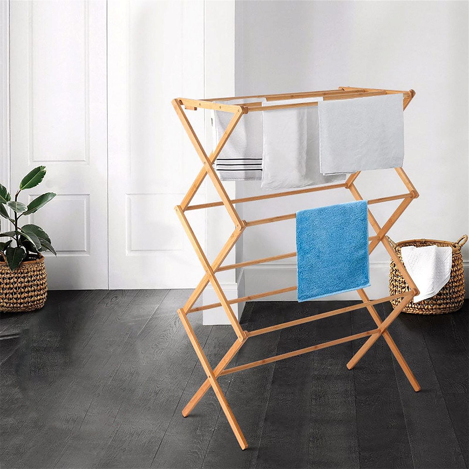 Artiss Foldable Bamboo Clothes Rack - Portable Laundry Drying Stand with Garment Hanger for Bedroom, Closet & Outdoor Use