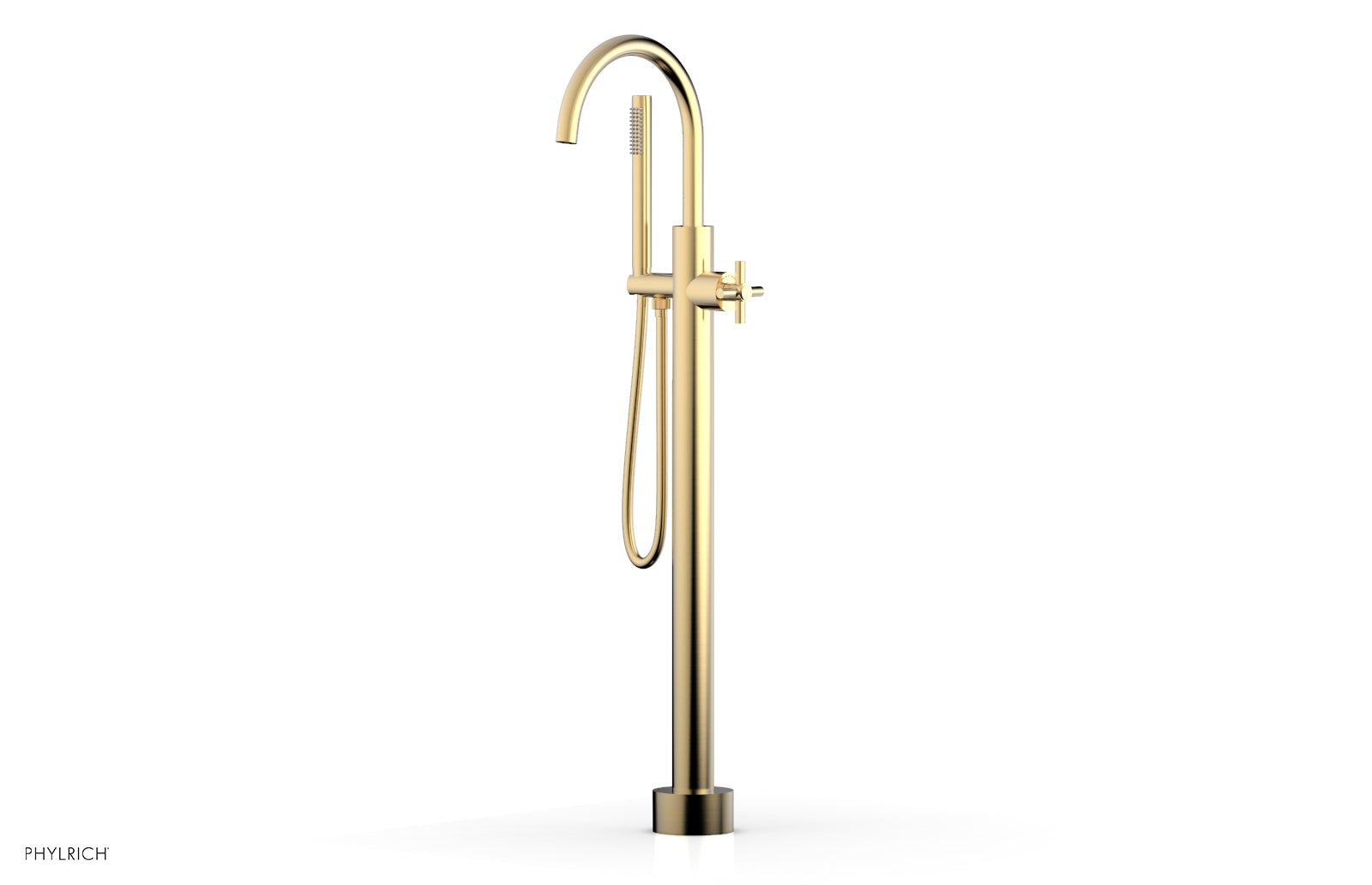 Premium Tall Floor Mount Tub Filler with Cross Handle & Hand Shower - D1314401 - Perfect for Modern Bathroom Renovations and Spa-Like Showers
