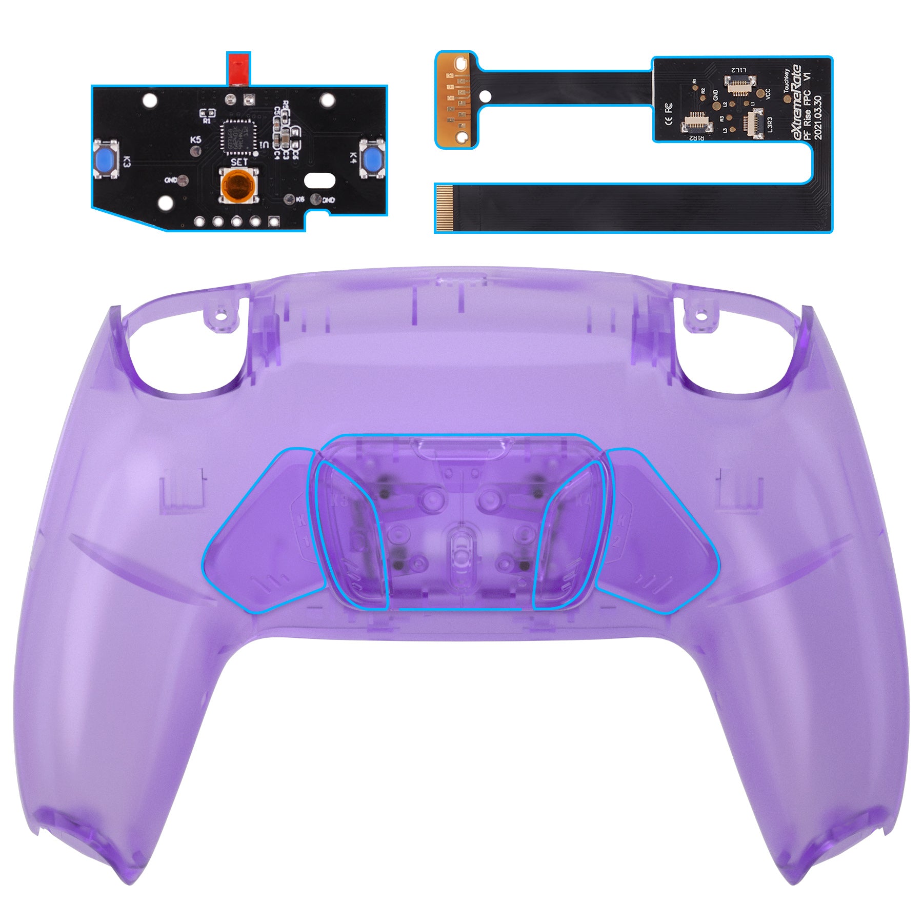 eXtremeRate Remappable RISE4 Remap Kit for PS5 Controller BDM-010/020 - Clear Atomic Purple | Customizable Back Buttons for Gaming | Perfect for FPS, RPG & Competitive Play
